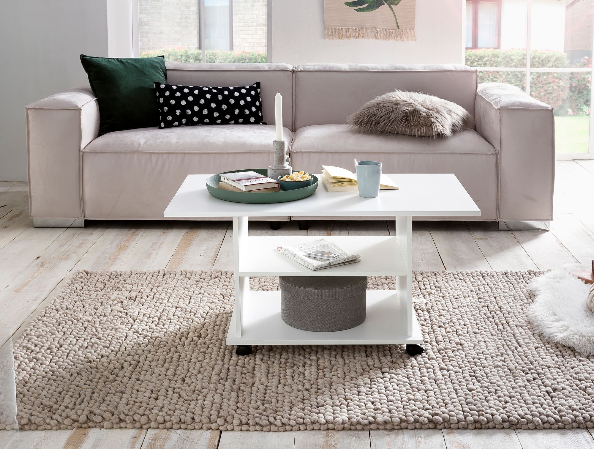 FineBuy Couchtisch 95 x 51 x 54,5 cm Spanplatte Sofatisch Rollen Wohnzimmertisch – Ansicht 4