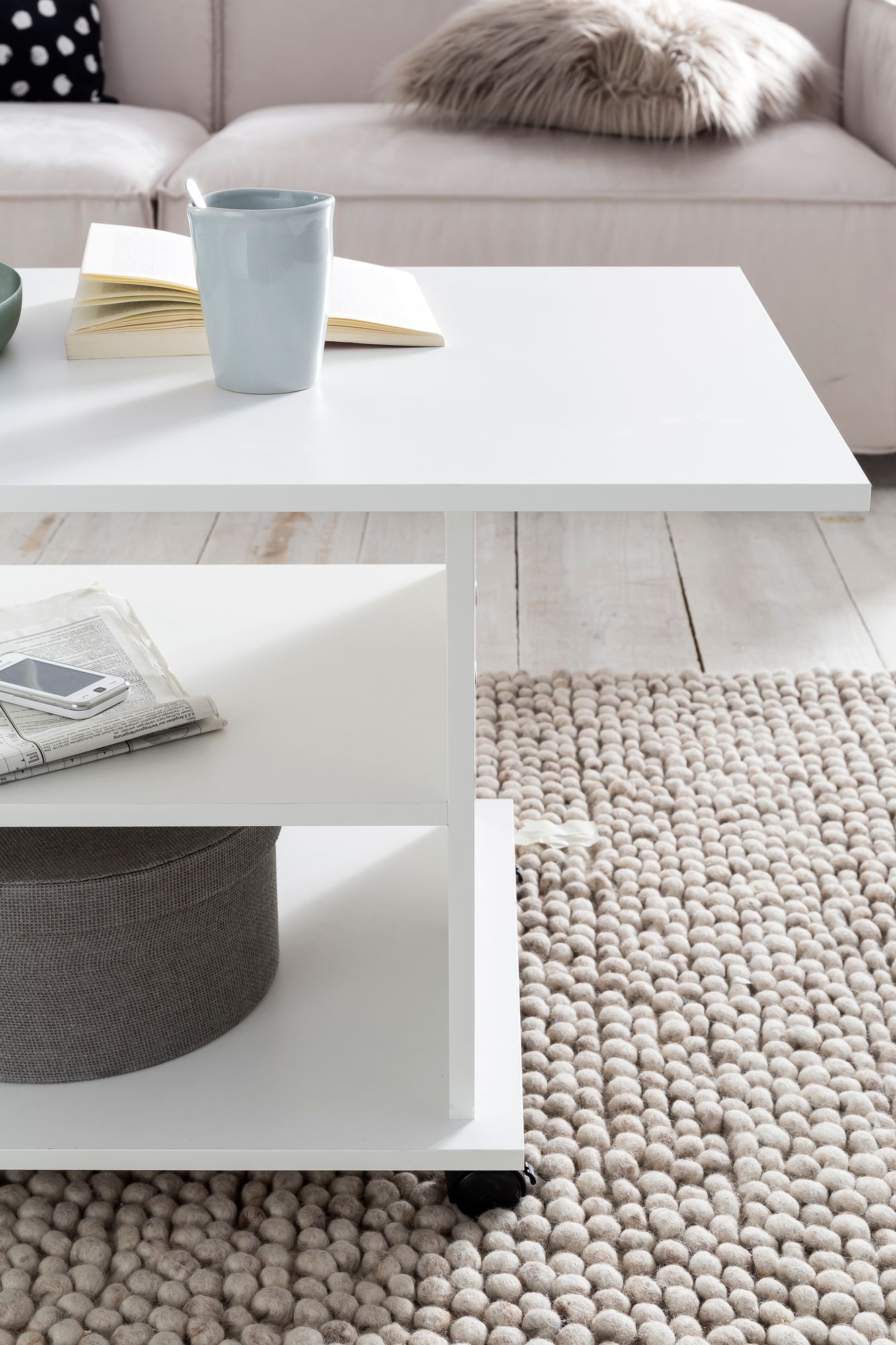 FineBuy Couchtisch 95 x 51 x 54,5 cm Spanplatte Sofatisch Rollen Wohnzimmertisch – Ansicht 6