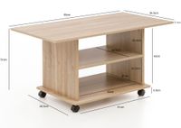 FineBuy Couchtisch 95 x 51 x 54,5 cm Spanplatte Sofatisch Rollen Wohnzimmertisch – Ansicht 3