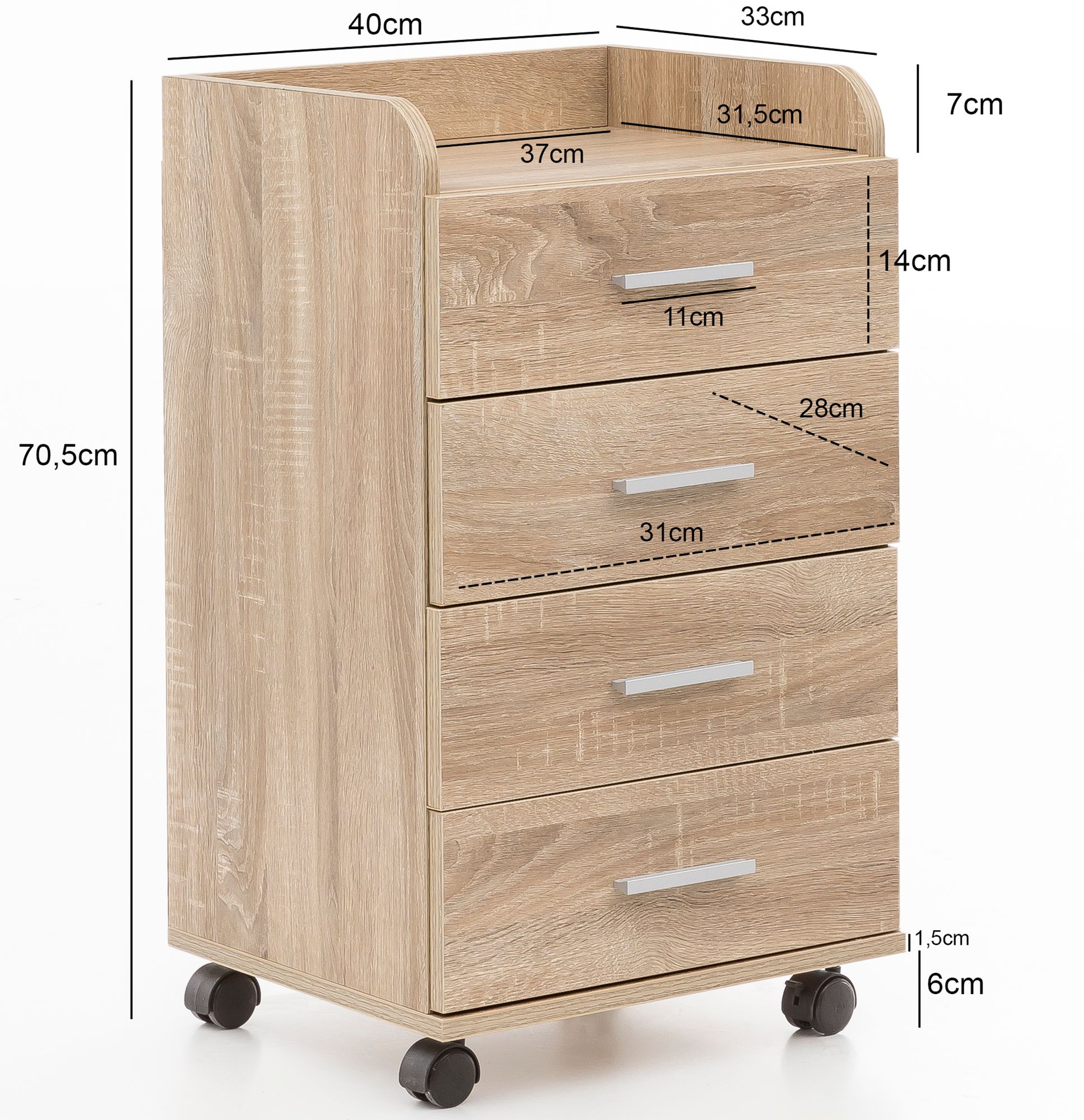 FineBuy Rollcontainer 70,5 cm Standcontainer Bürocontainer mit Rollen Modern – Ansicht 3