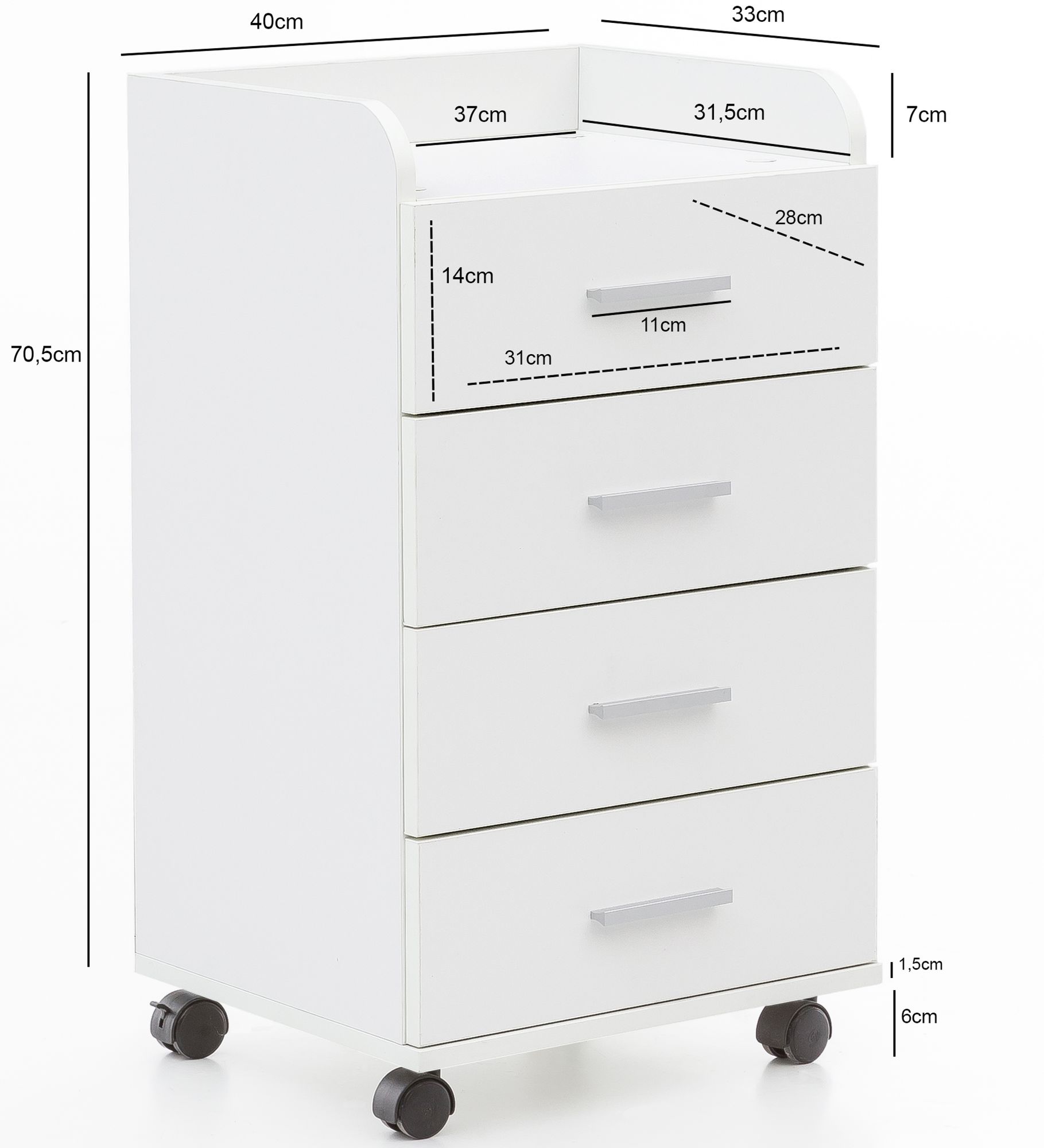 FineBuy Rollcontainer 70,5 cm Standcontainer Bürocontainer mit Rollen Modern – Ansicht 3