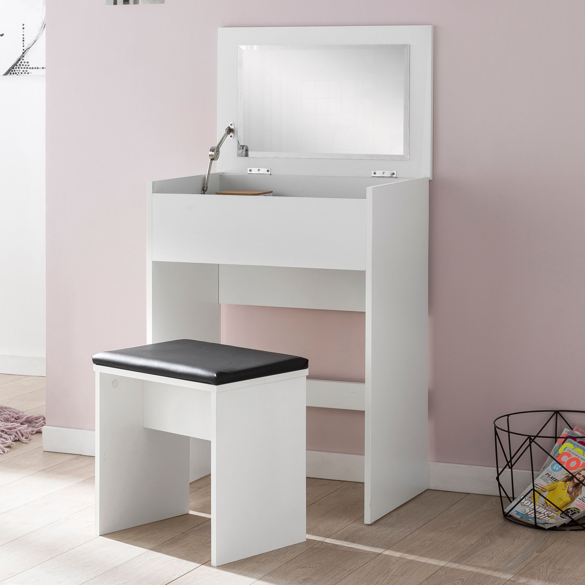 FineBuy Schminktisch FB51641 Kosmetiktisch Frisiertisch Weiß Spiegel & Hocker – Ansicht 1
