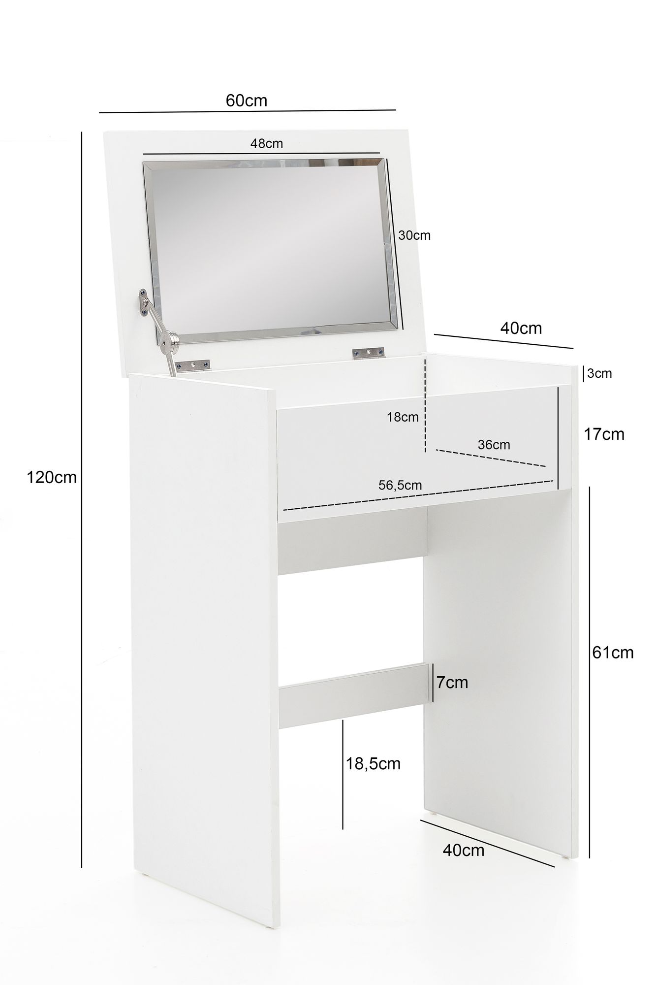 FineBuy Schminktisch FB51641 Kosmetiktisch Frisiertisch Weiß Spiegel & Hocker – Ansicht 3