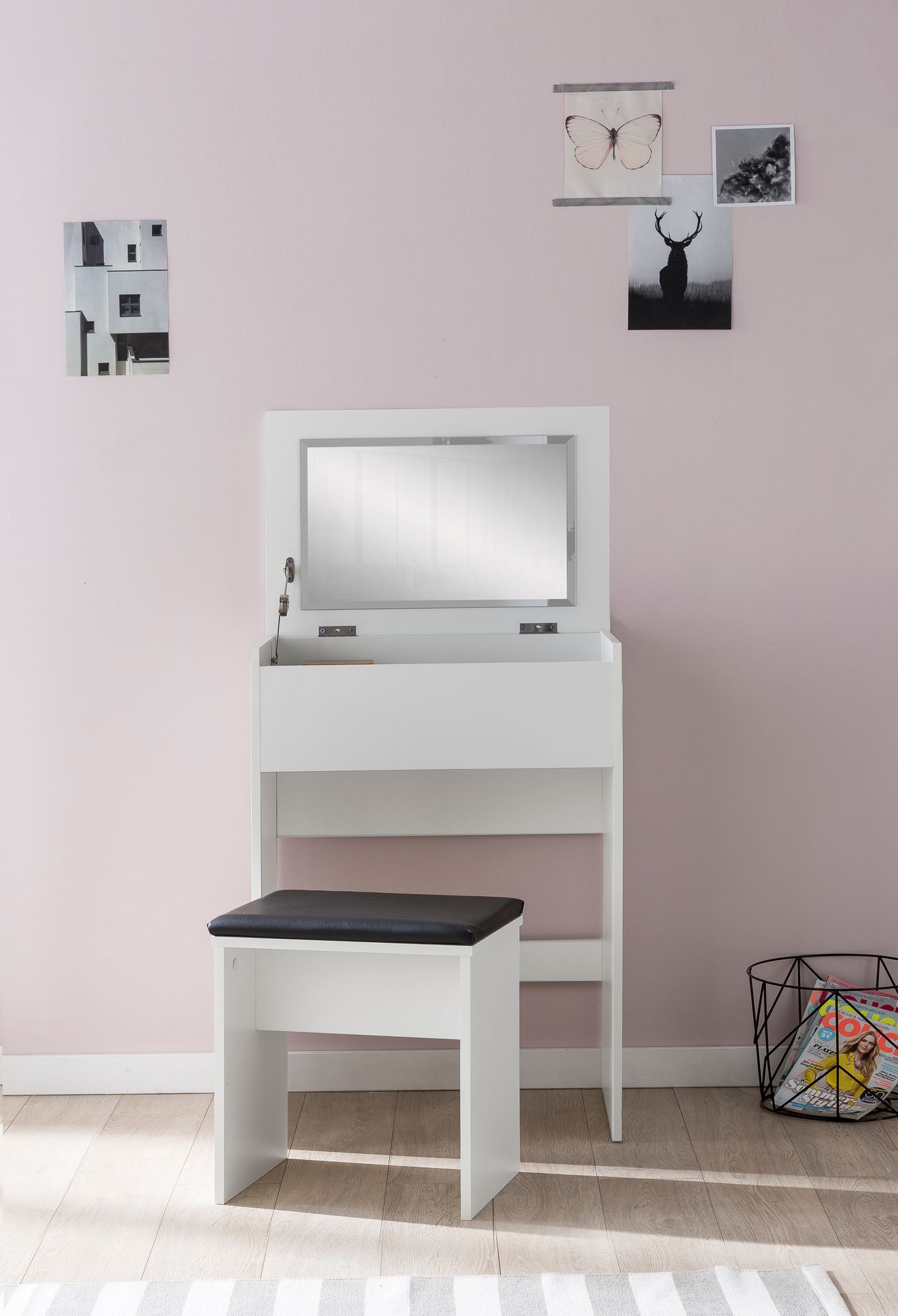 FineBuy Schminktisch FB51641 Kosmetiktisch Frisiertisch Weiß Spiegel & Hocker – Ansicht 5