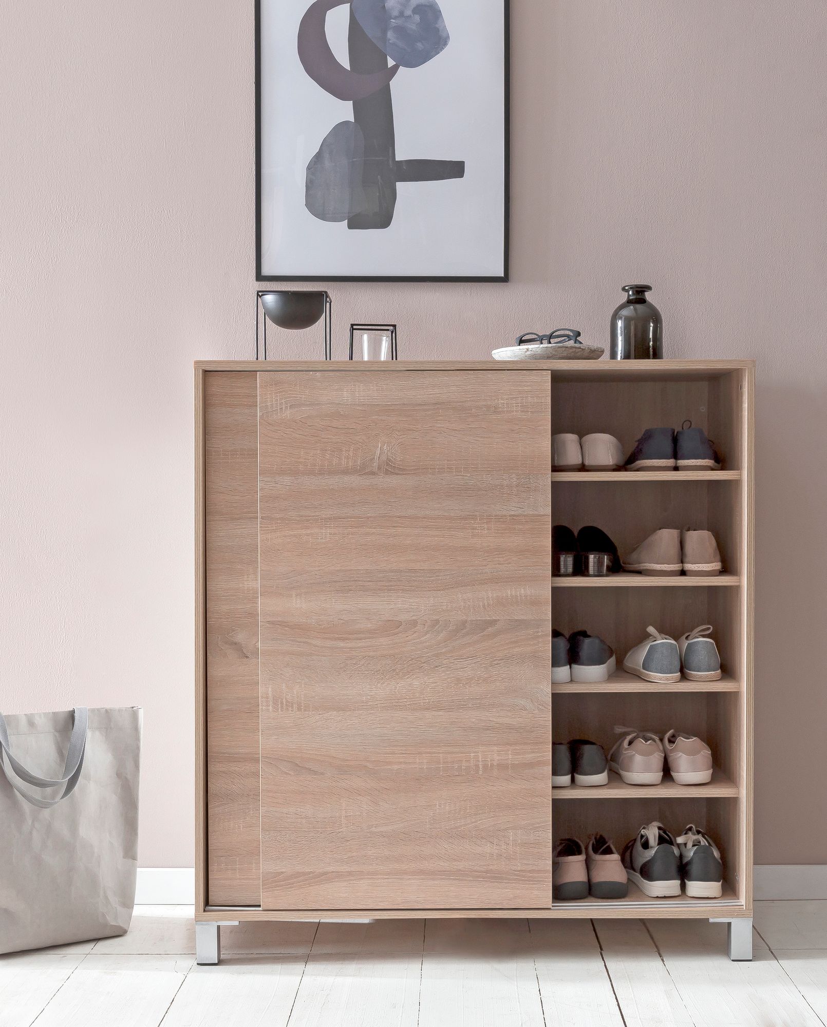 Schuhschrank 100cm für 20 Paar Schuhe Schuhregal mit Schiebetüren Schuhkommode – Ansicht 4