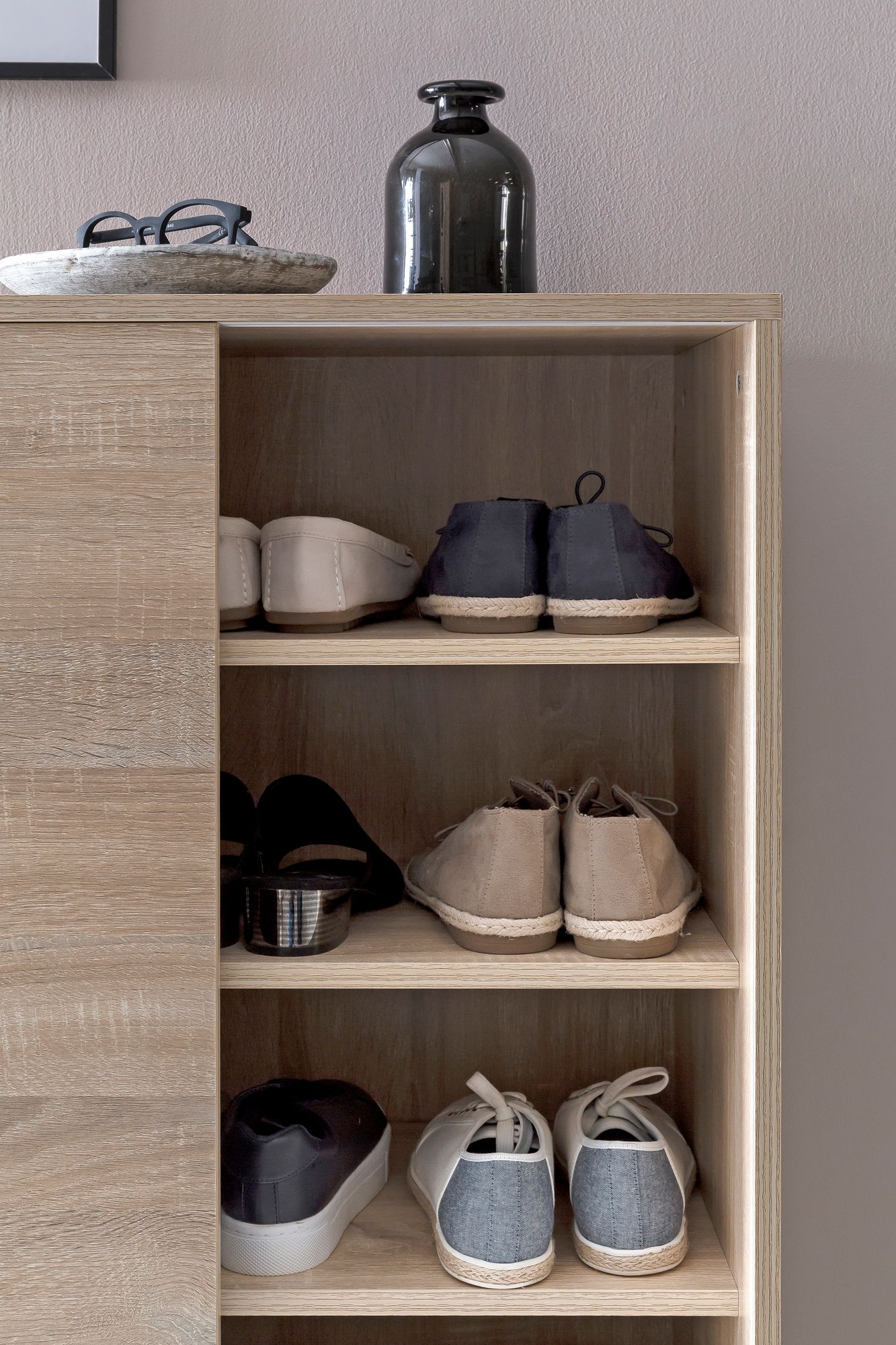 Schuhschrank 100cm für 20 Paar Schuhe Schuhregal mit Schiebetüren Schuhkommode – Ansicht 5