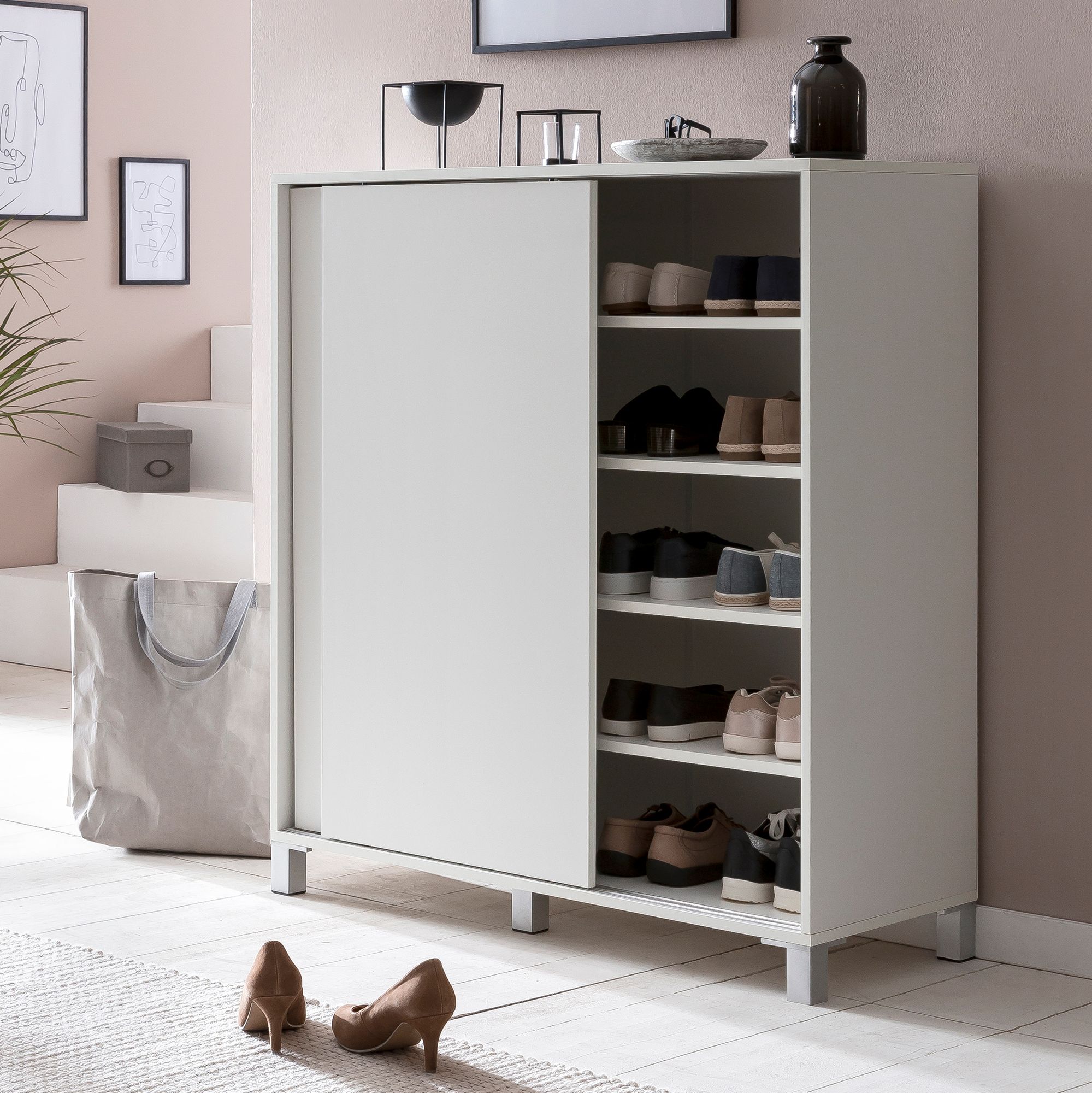 Schuhschrank 100cm für 20 Paar Schuhe Schuhregal mit Schiebetüren Schuhkommode – Ansicht 1