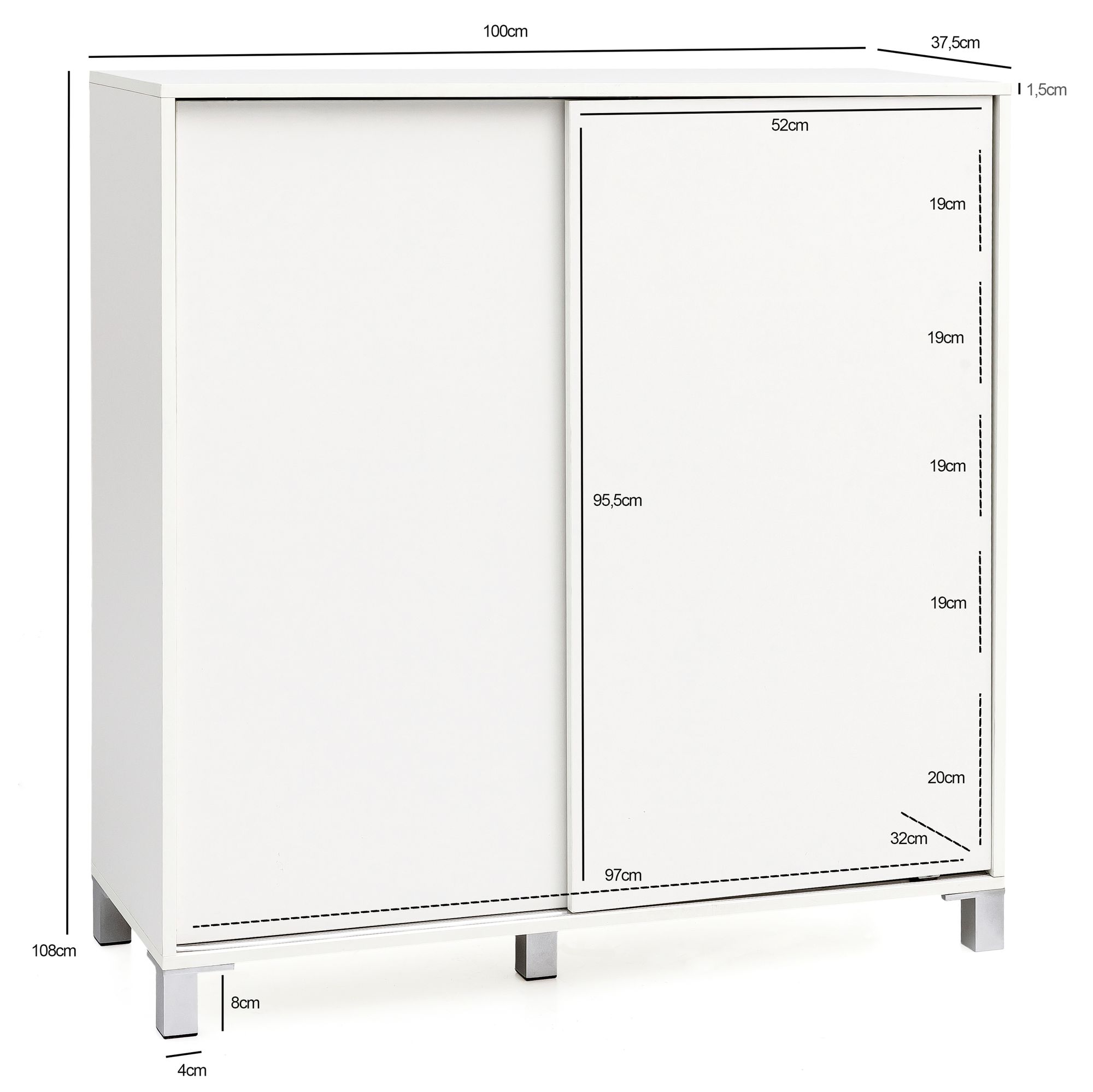 Schuhschrank 100cm für 20 Paar Schuhe Schuhregal mit Schiebetüren Schuhkommode – Ansicht 3