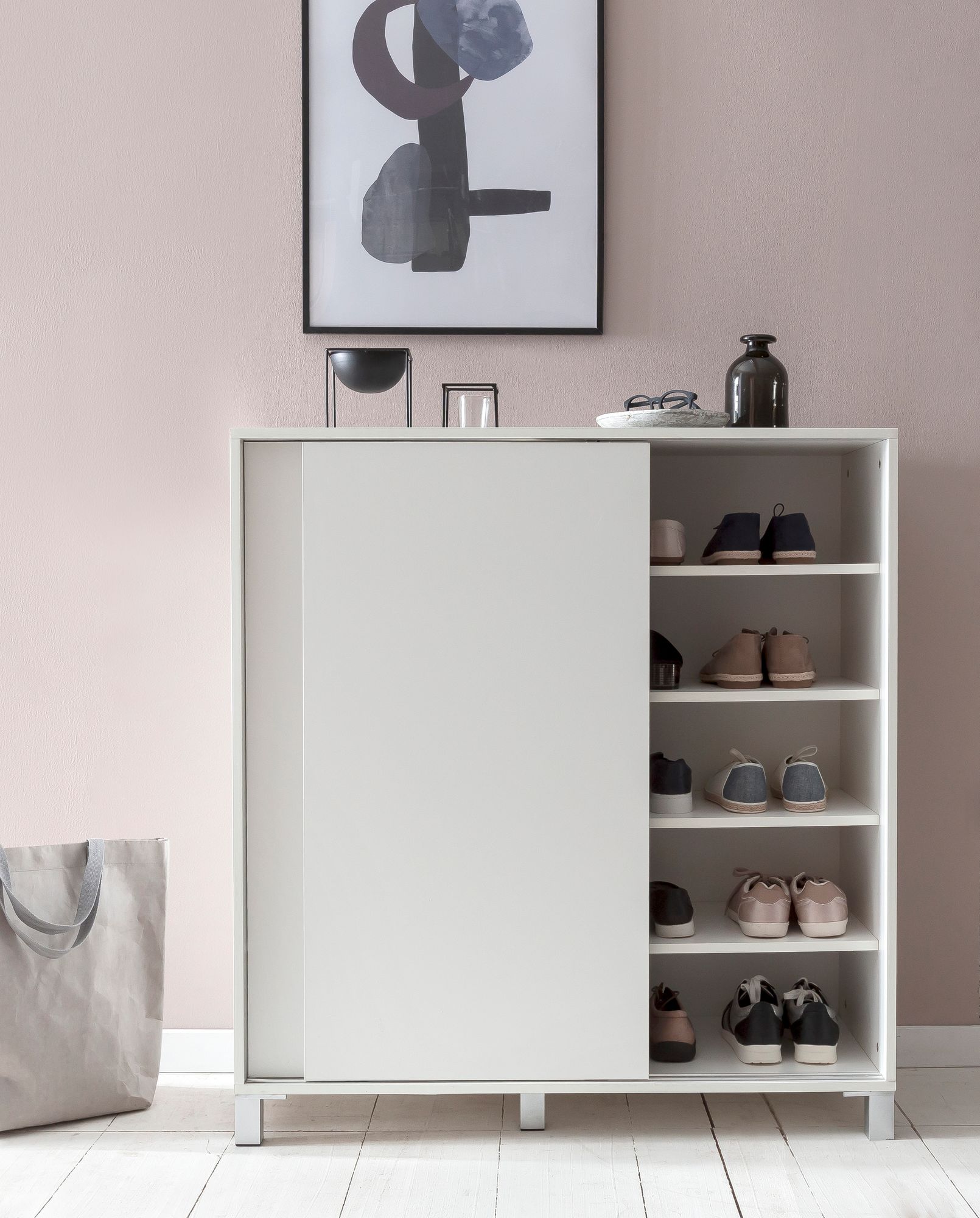 Schuhschrank 100cm für 20 Paar Schuhe Schuhregal mit Schiebetüren Schuhkommode – Ansicht 4