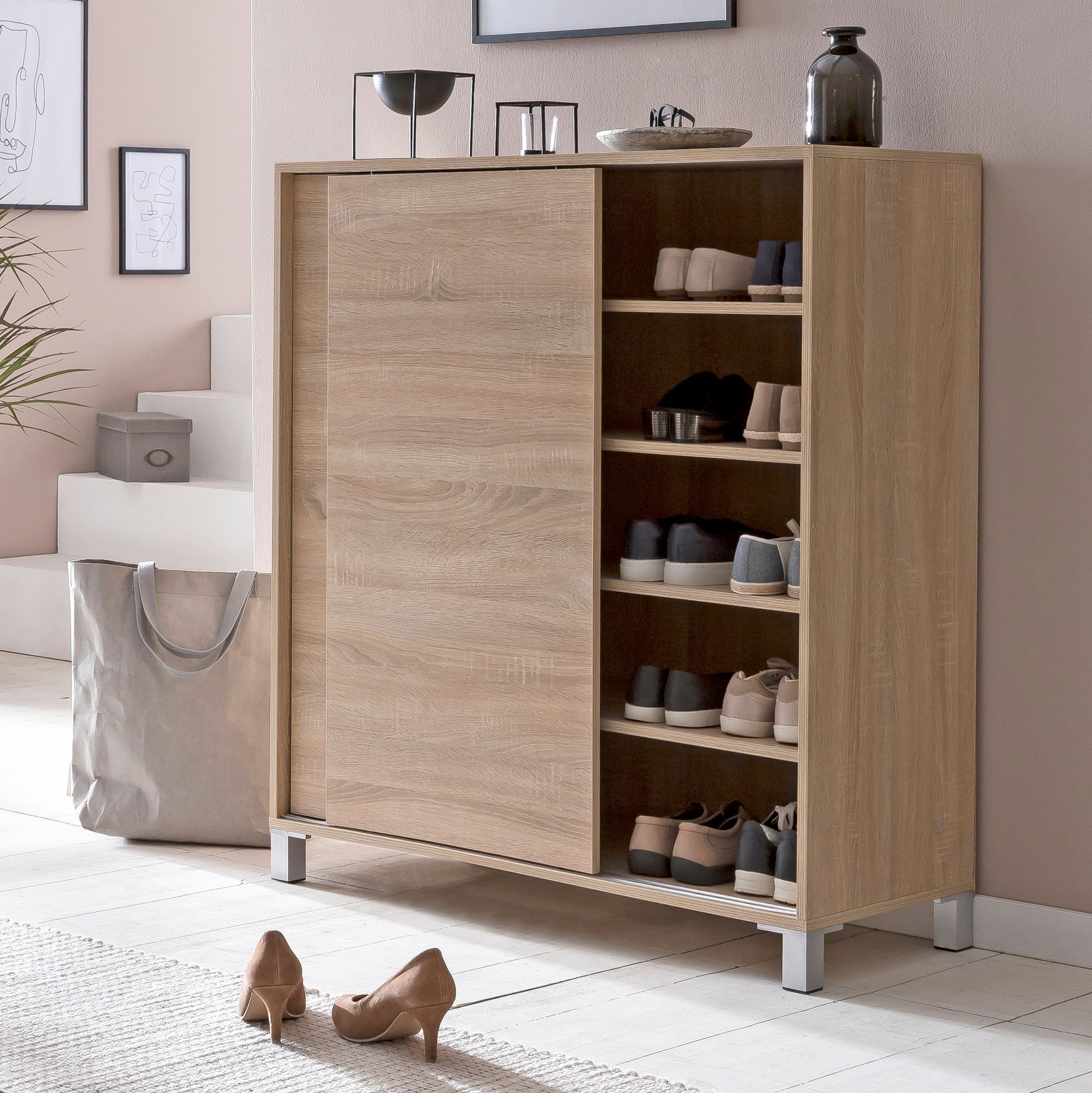 Schuhschrank 100cm für 20 Paar Schuhe Schuhregal mit Schiebetüren Schuhkommode – Ansicht 1