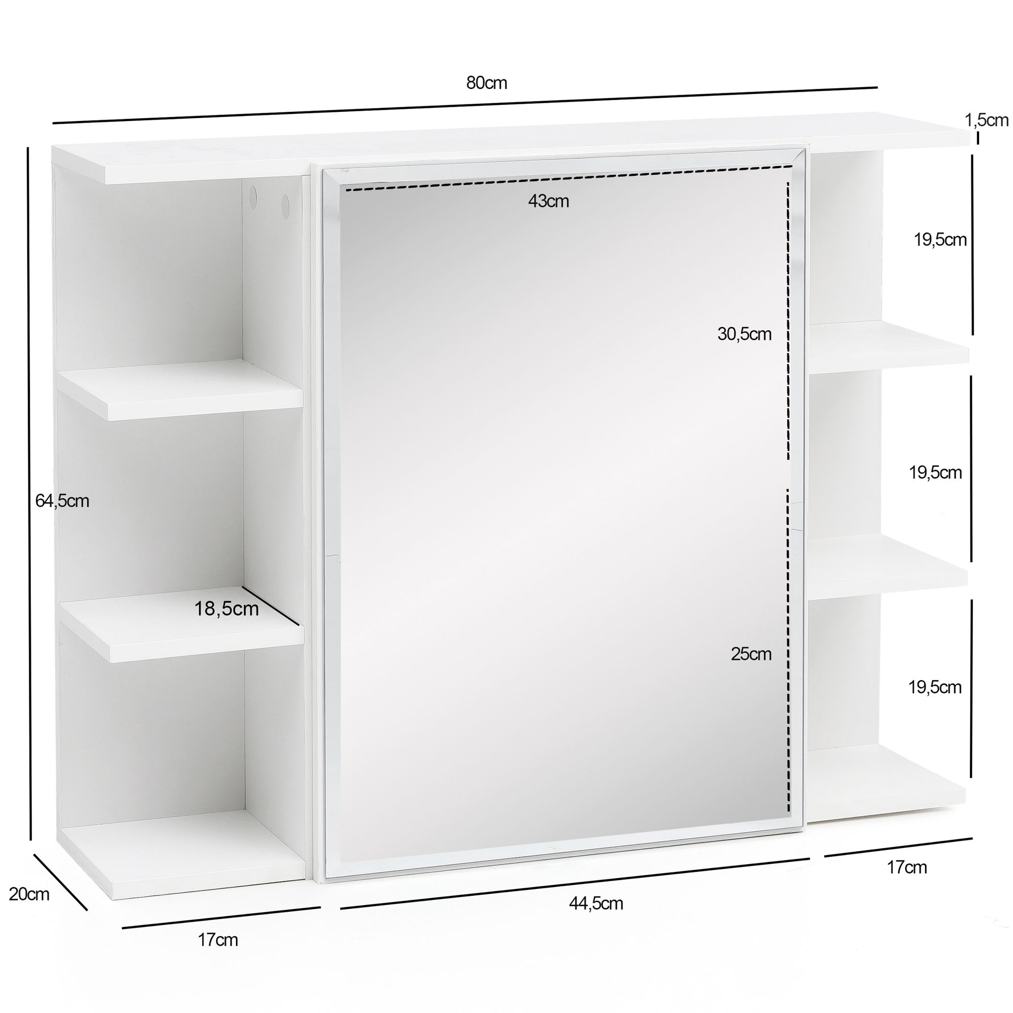 FineBuy Hängeschrank Modern 80x64,5x20cm Wandschrank Holz Spiegelschrank Weiß – Ansicht 3