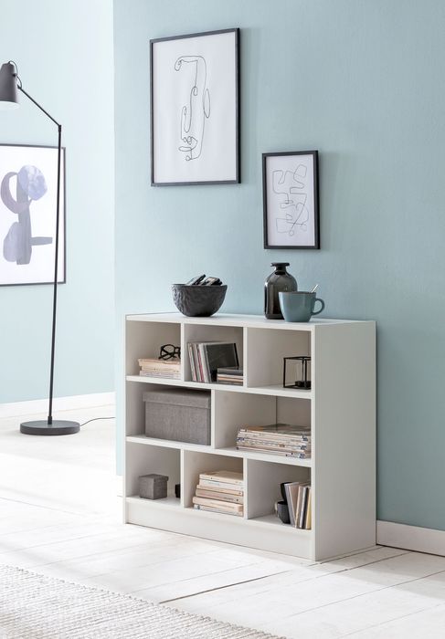 FineBuy Bücherregal SV51829 80 x 68,5 x 29,5 cm Regal Standregal modern, Flurregal Schuhregal schmal, Design Dekoregal Holz, Holzregal mit Fächern, Ablageregal Wohnzimmer Abstellraum 18243
