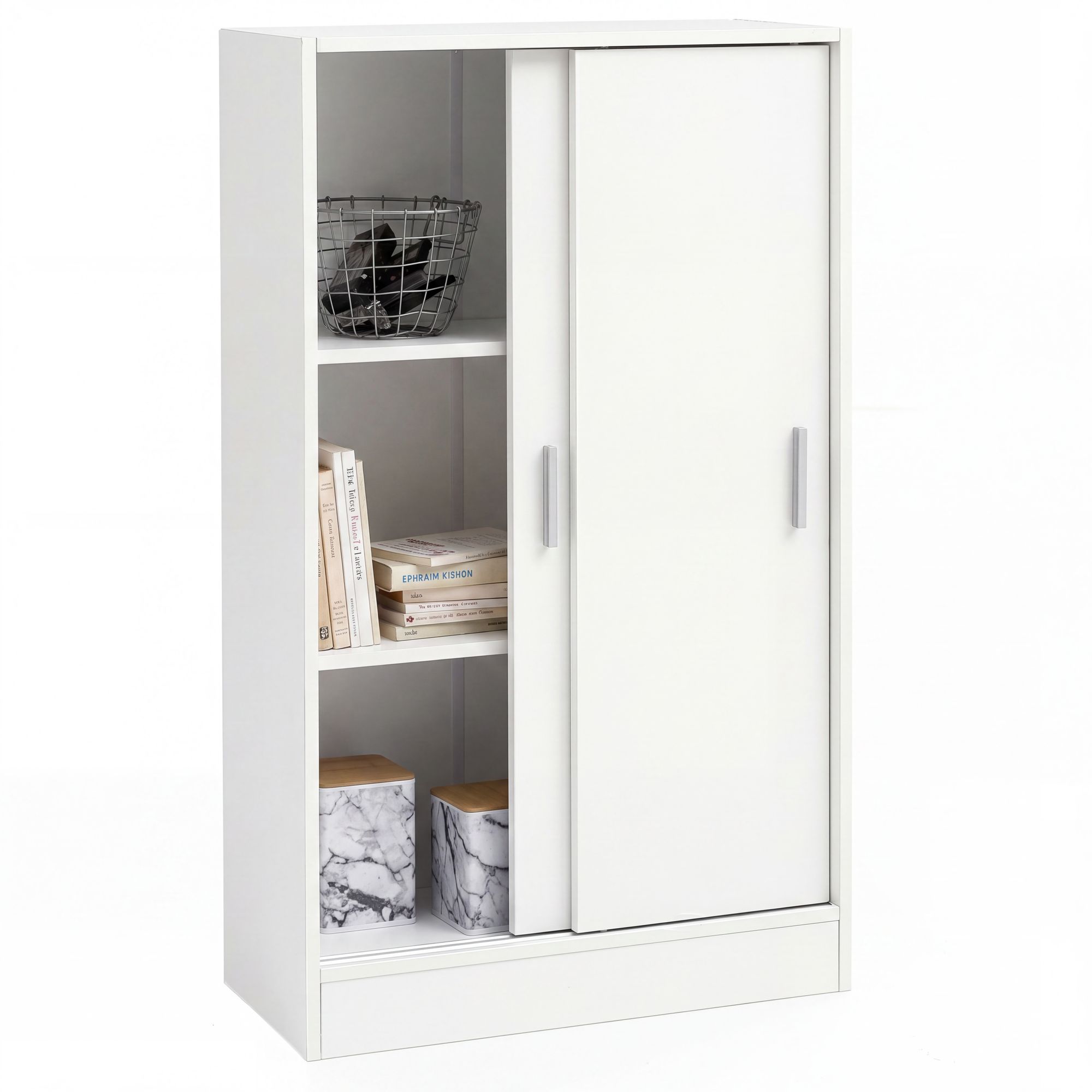 Sideboard 60cm Weiß mit 2 Schiebetüren Aktenschrank Kommode in modernem Design – Ansicht 6