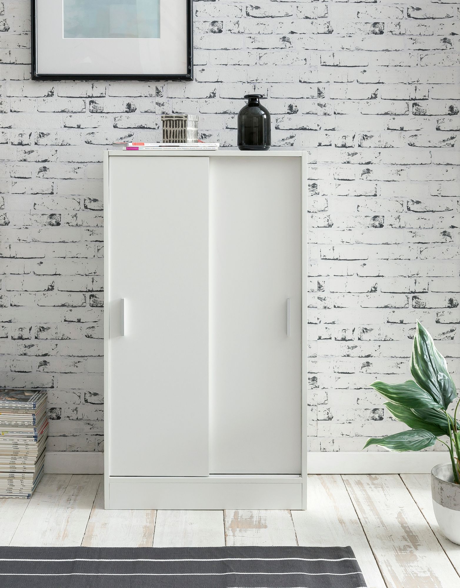 Sideboard 60cm Weiß mit 2 Schiebetüren Aktenschrank Kommode in modernem Design – Ansicht 5