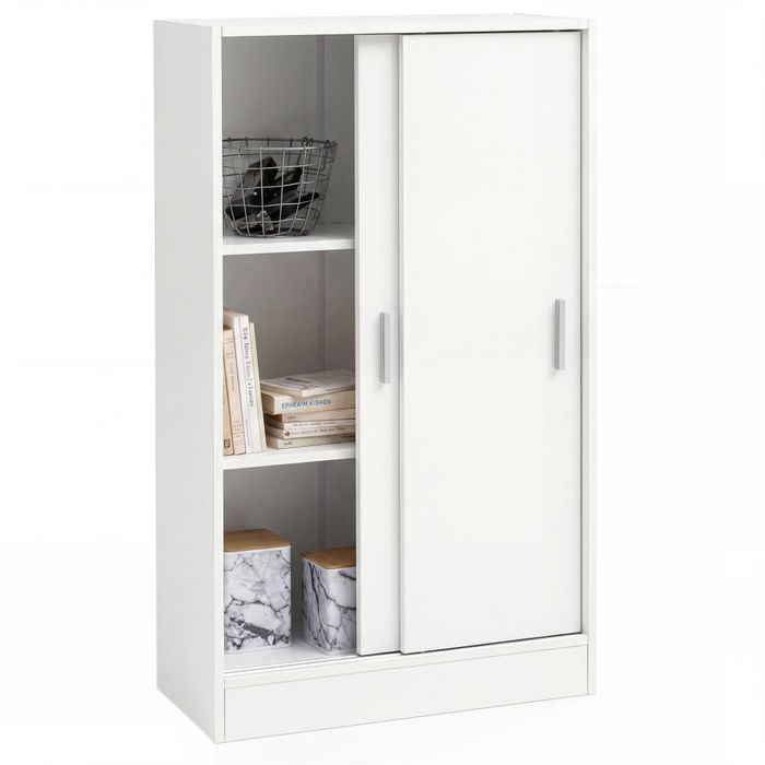 Sideboard 60cm Weiß mit 2 Schiebetüren Aktenschrank Kommode in modernem Design