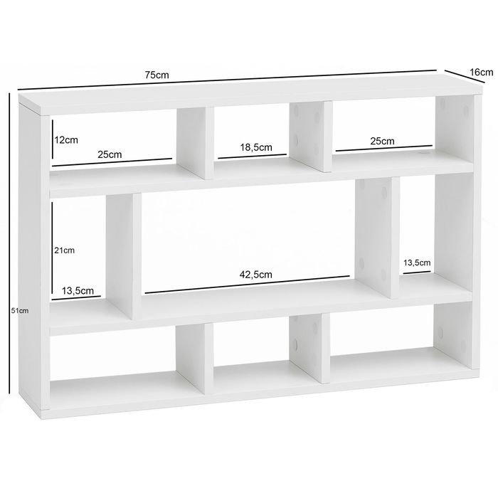 FineBuy Wandregal Hängeregal Wandboard Holz Bücherregal Klein Modern – Maßzeichnung