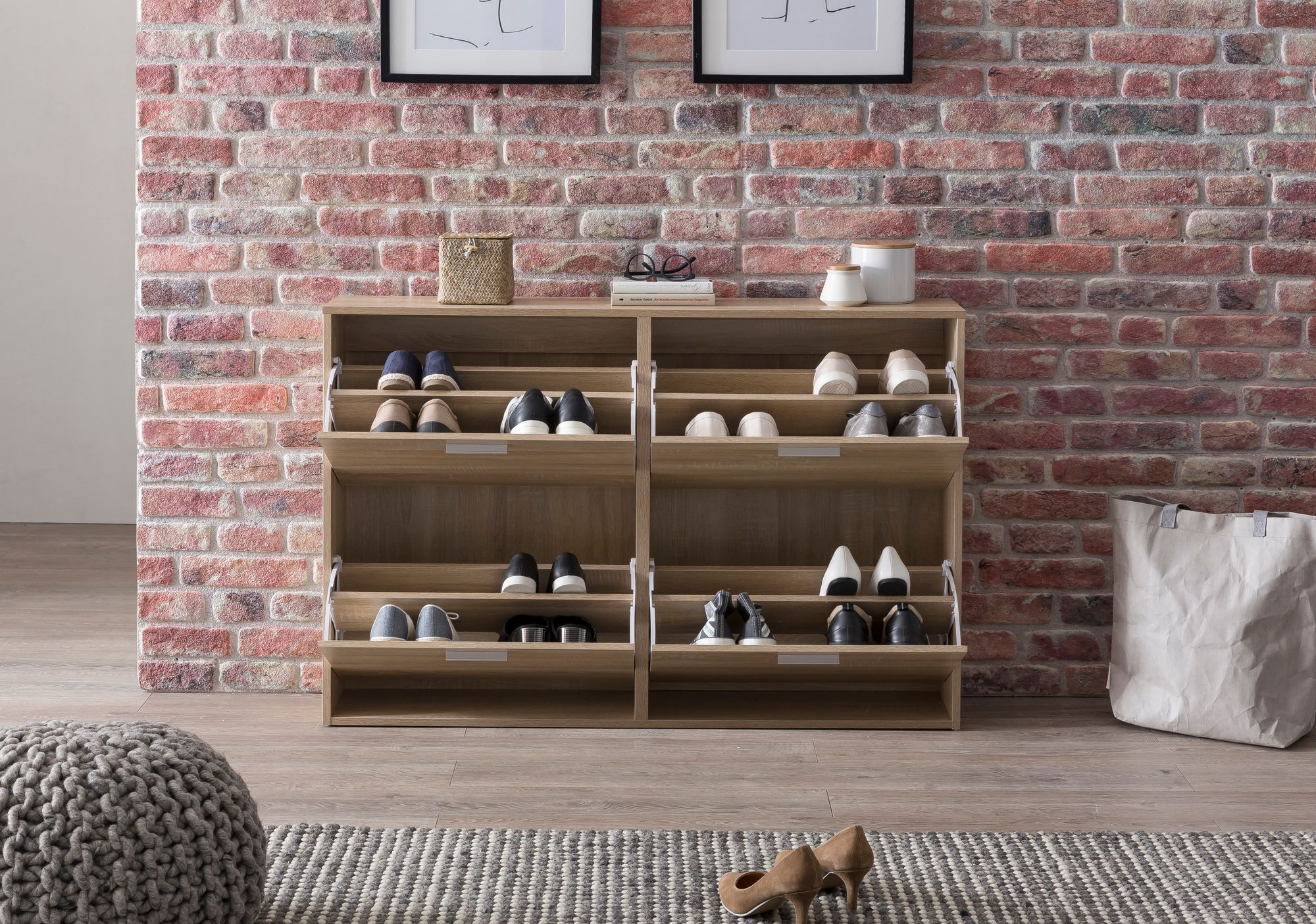FineBuy Schuhkipper Schuhschrank Schuhregal Flurschrank 24 Paar Schuhe 4 Klappen – Ansicht 5