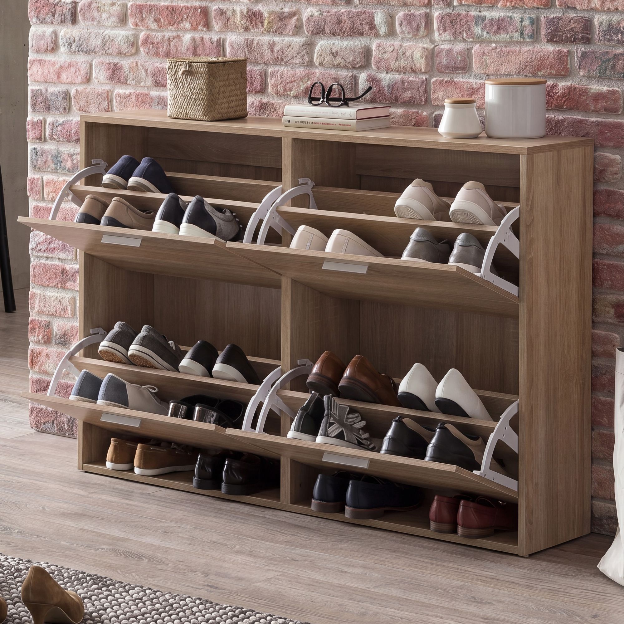 FineBuy Schuhkipper Schuhschrank Schuhregal Flurschrank 24 Paar Schuhe 4 Klappen – Ansicht 1