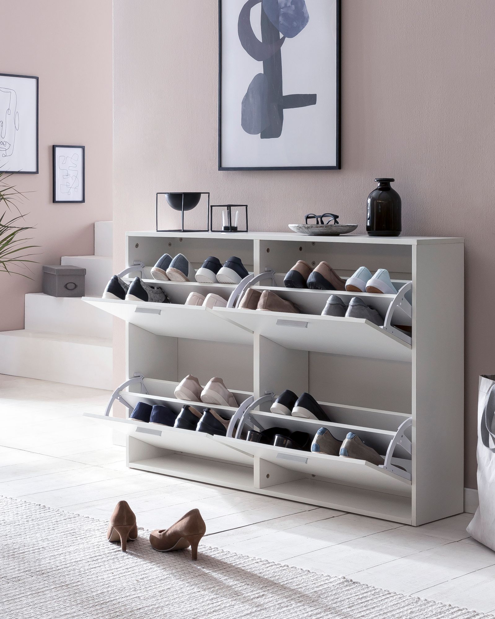 FineBuy Schuhkipper Schuhschrank Schuhregal Flurschrank 24 Paar Schuhe 4 Klappen – Ansicht 1