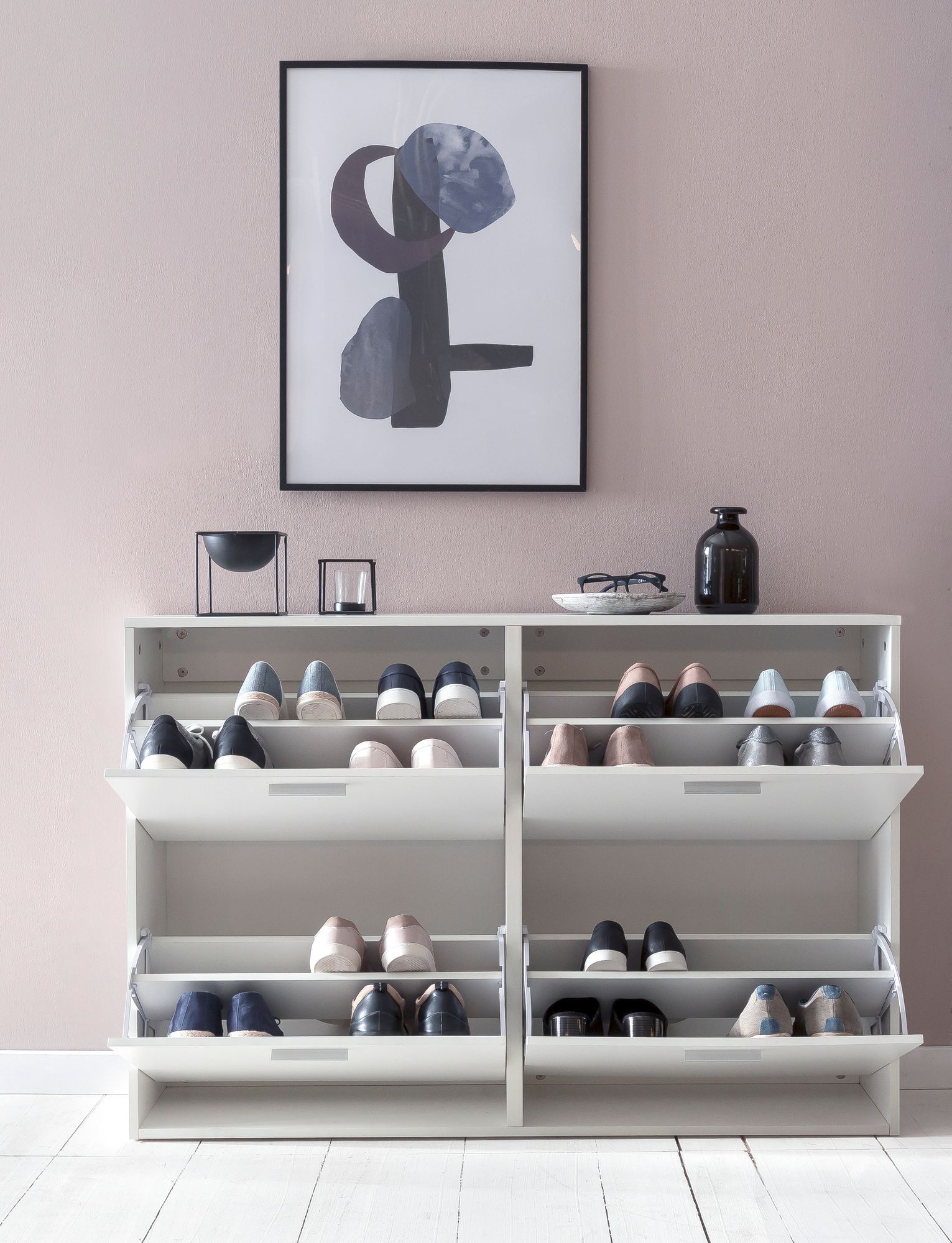 FineBuy Schuhkipper Schuhschrank Schuhregal Flurschrank 24 Paar Schuhe 4 Klappen – Ansicht 4