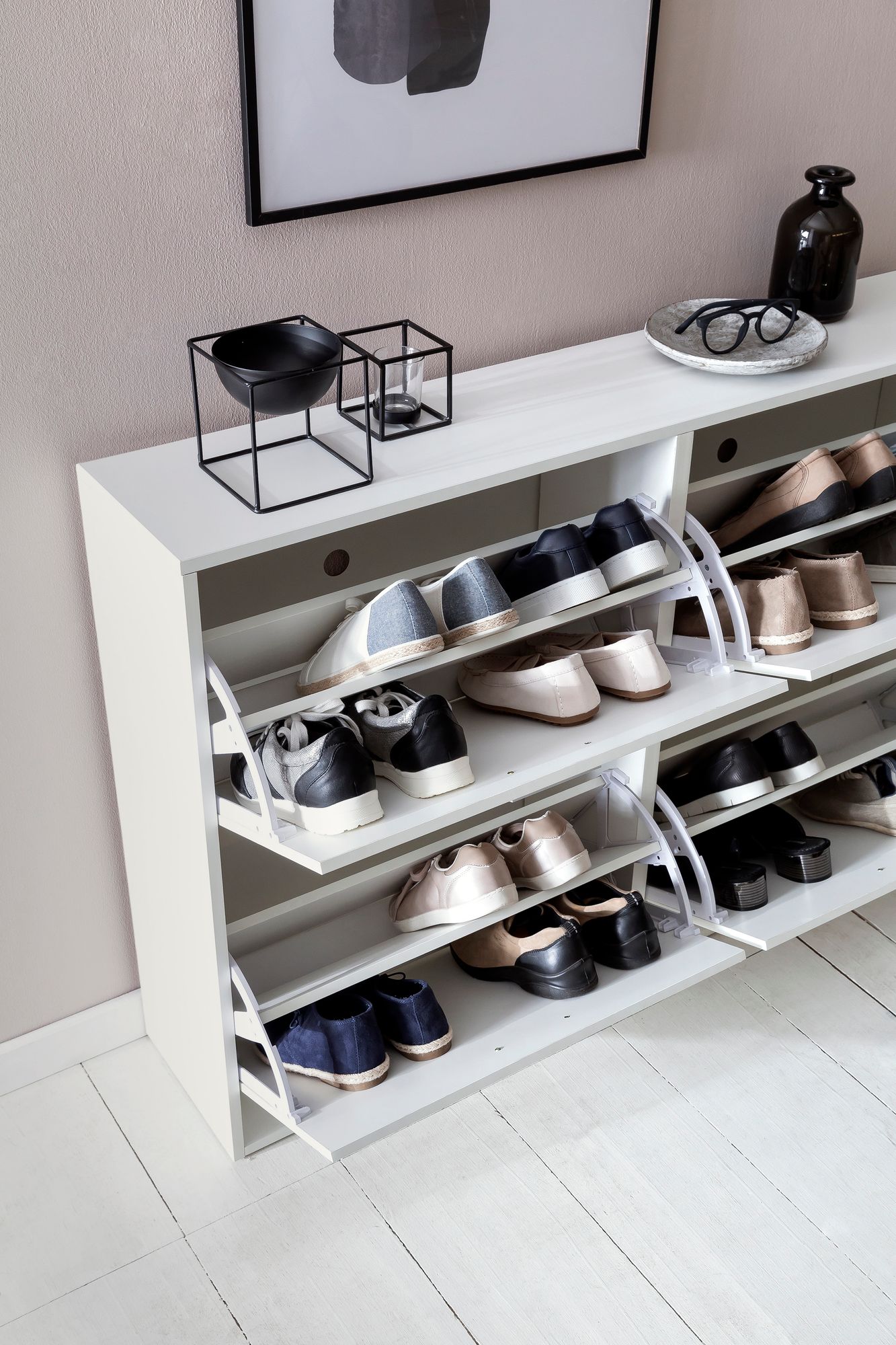 FineBuy Schuhkipper Schuhschrank Schuhregal Flurschrank 24 Paar Schuhe 4 Klappen – Ansicht 5
