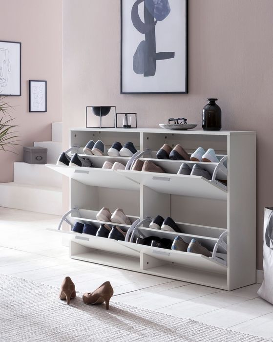 FineBuy Schuhkipper Schuhschrank Schuhregal Flurschrank 24 Paar Schuhe 4 Klappen