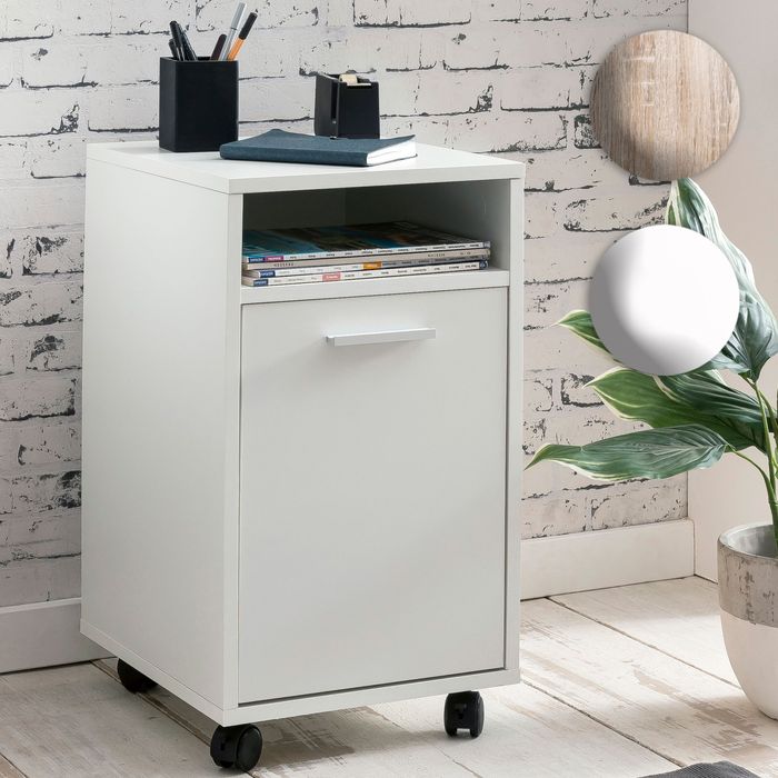 FineBuy Rollcontainer SV51848 Holz 33x60x38cm Schubladenschrank Büro Container, Schreibtischcontainer mit Tür & Ablage, Bürocontainer Beistellcontainer mit Rollen, Kleiner Schubladencontainer 18268