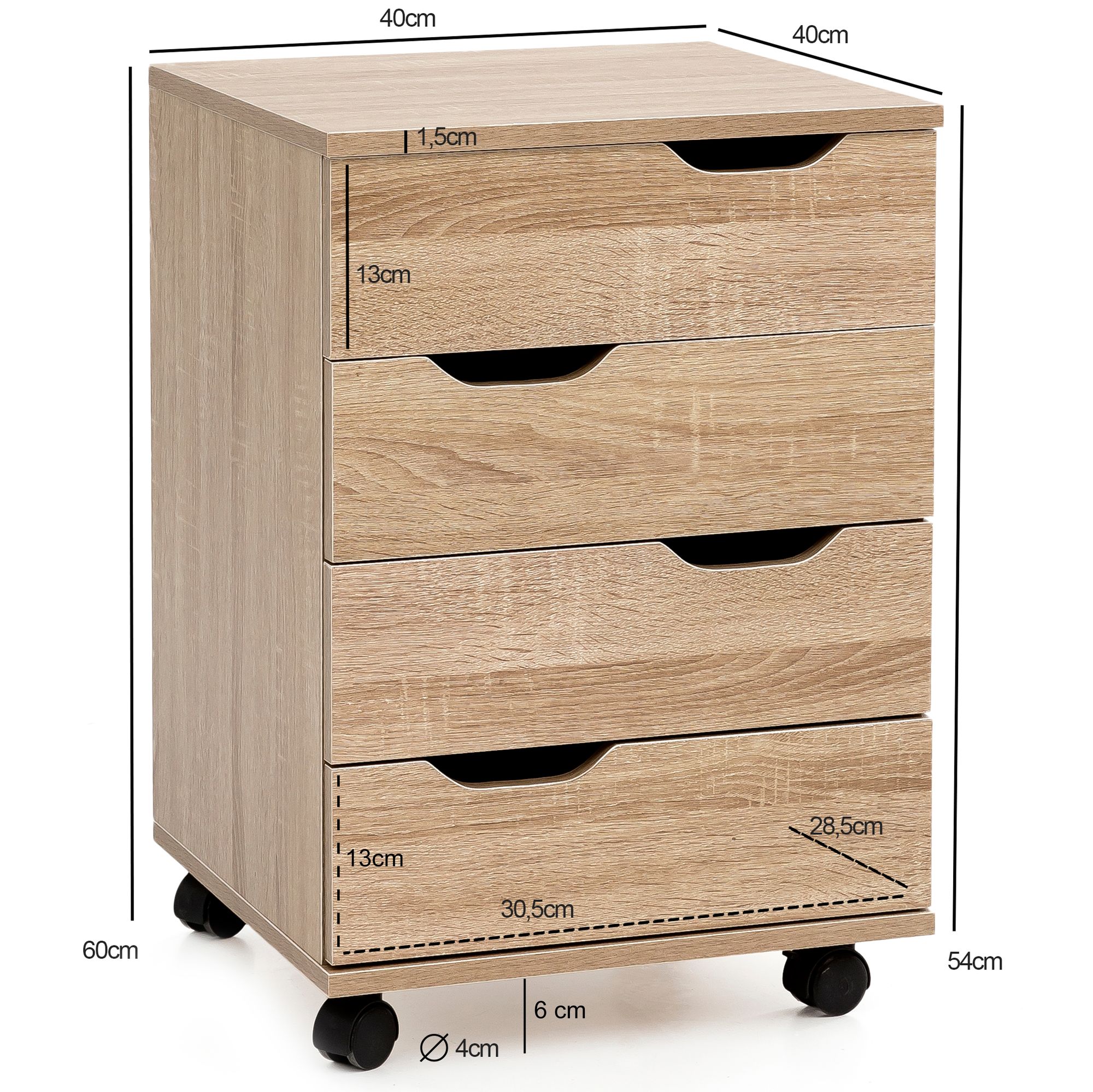 FineBuy Rollcontainer Schreibtischcontainer 40 x 60 x 40 cm Holz Büro – Ansicht 3