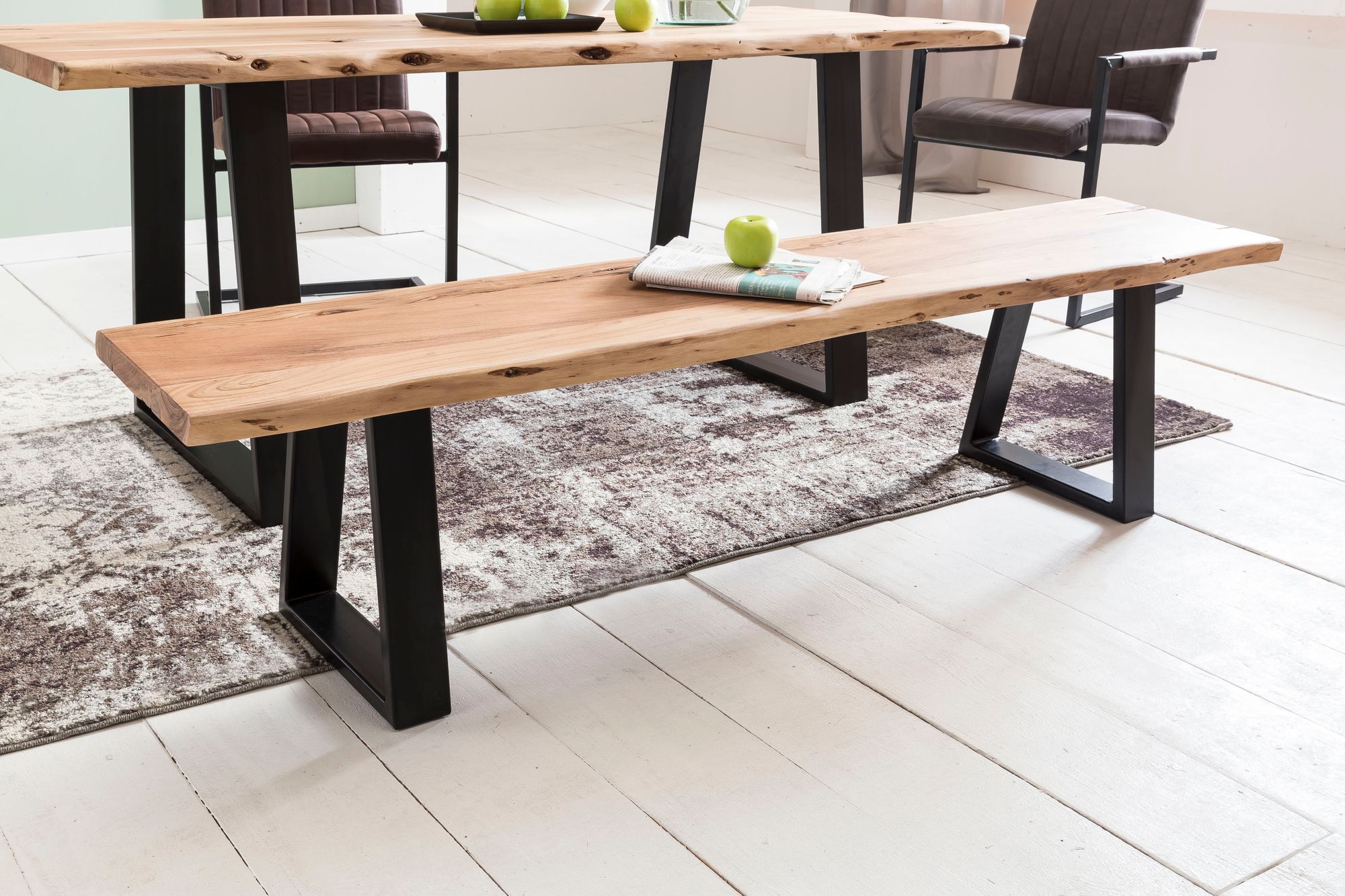FineBuy Baumstamm Esszimmerbank 160 cm Baumkante Massivholz Essbank Holzbank – Ansicht 2