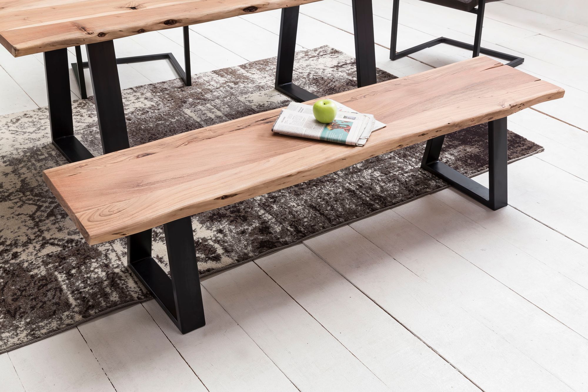 FineBuy Baumstamm Esszimmerbank 160 cm Baumkante Massivholz Essbank Holzbank – Ansicht 4