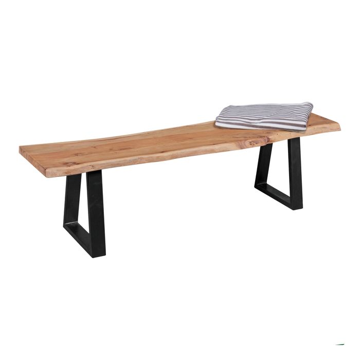 FineBuy Esszimmer-Bank FB51969 Baumstamm Massivholz Akazie 160 x 45 x 40 cm, Robuste Naturholz Küchenbank mit hoher Stabilität, Echtholz Essbank mit Baumkante, Holzbank im Landhaus-Stil 4250950260276