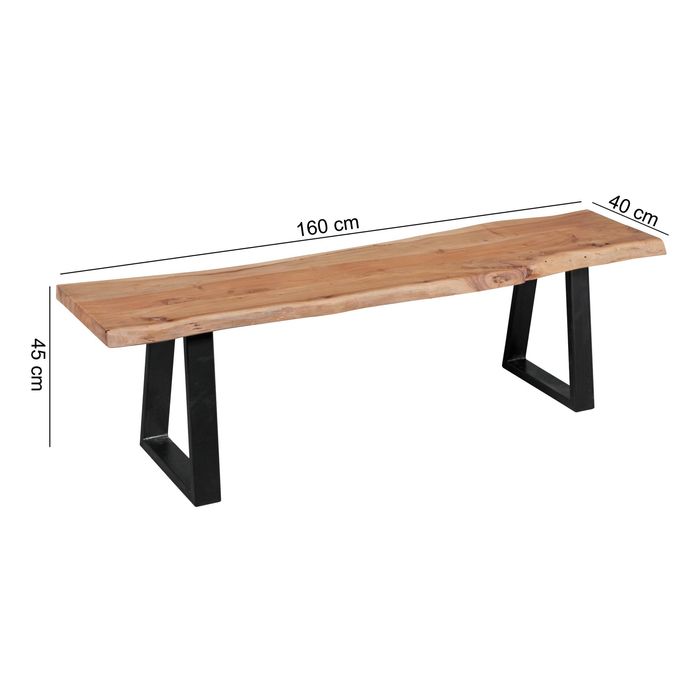 FineBuy Baumstamm Esszimmerbank 160 cm Baumkante Massivholz Essbank Holzbank – Maßzeichnung