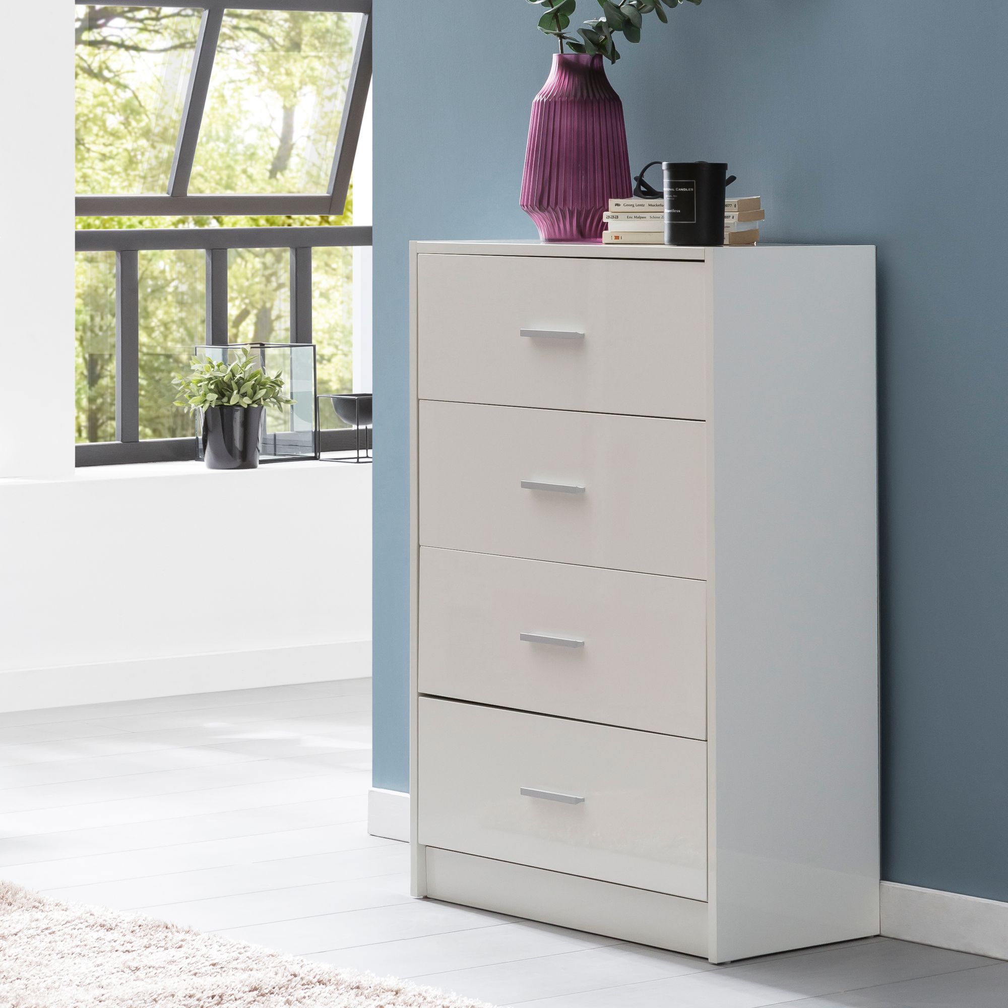 Schubladenkommode 60cm mit 4 Schubladen Kommode in Weiß Sideboard modernes Design – Ansicht 1