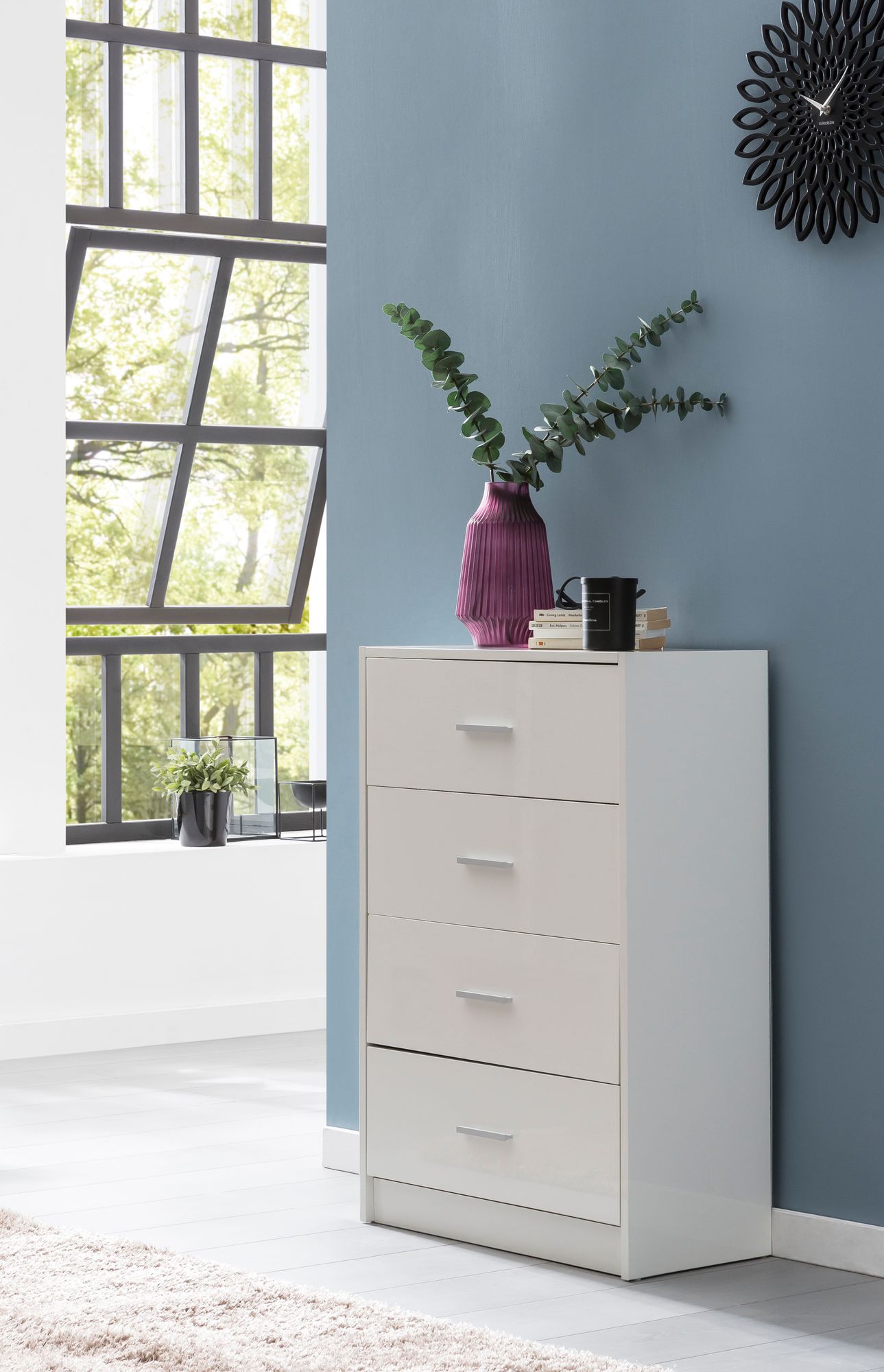 Schubladenkommode 60cm mit 4 Schubladen Kommode in Weiß Sideboard modernes Design – Ansicht 4