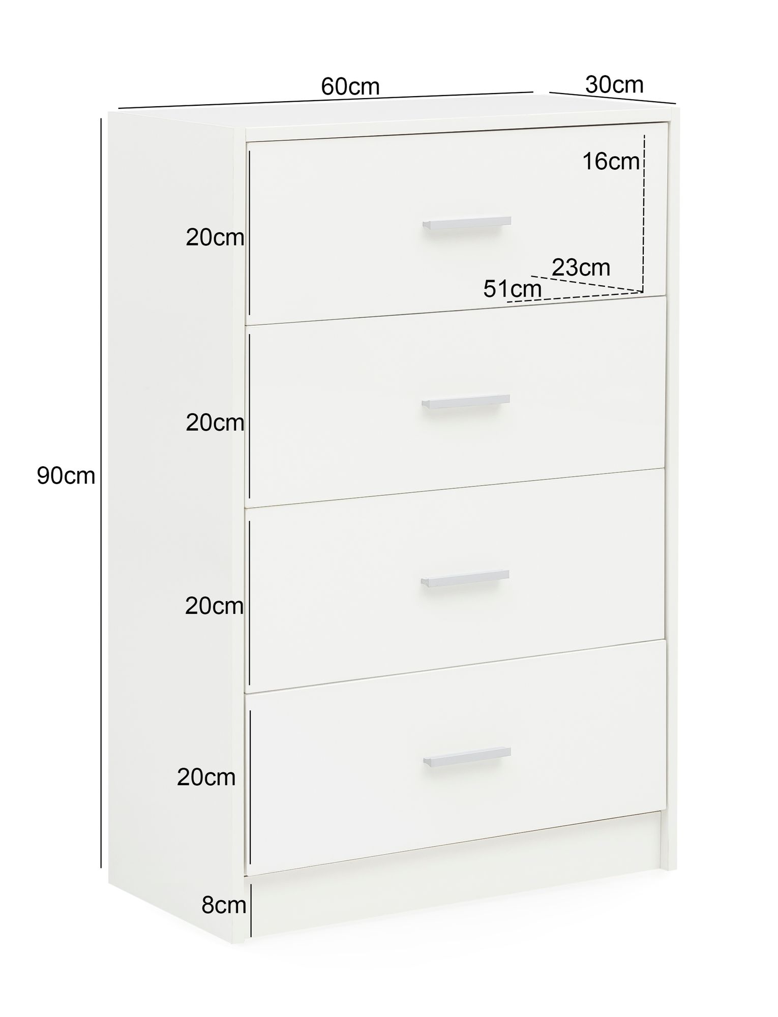 Schubladenkommode 60cm mit 4 Schubladen Kommode in Weiß Sideboard modernes Design – Ansicht 3