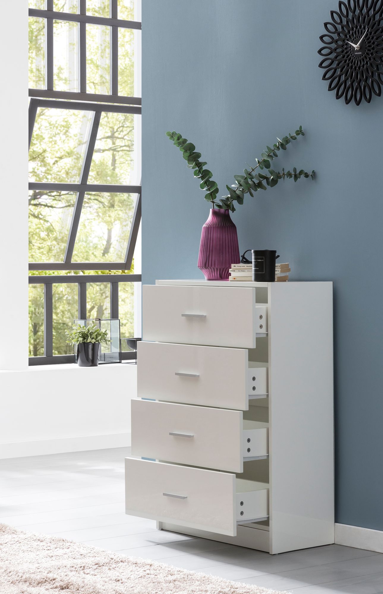 Schubladenkommode 60cm mit 4 Schubladen Kommode in Weiß Sideboard modernes Design – Ansicht 2
