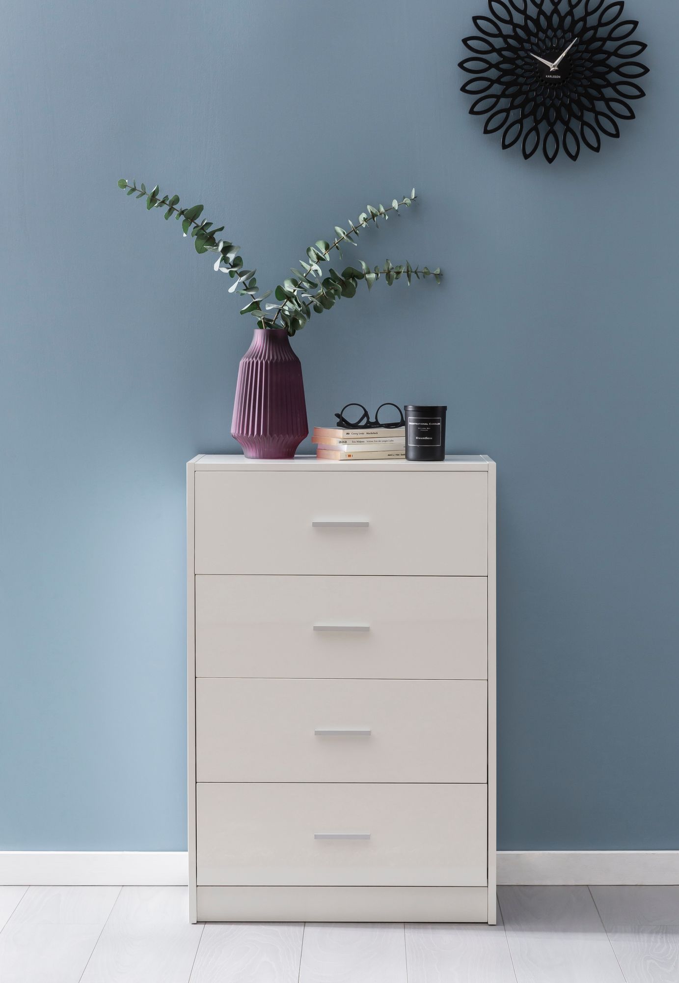 Schubladenkommode 60cm mit 4 Schubladen Kommode in Weiß Sideboard modernes Design – Ansicht 5