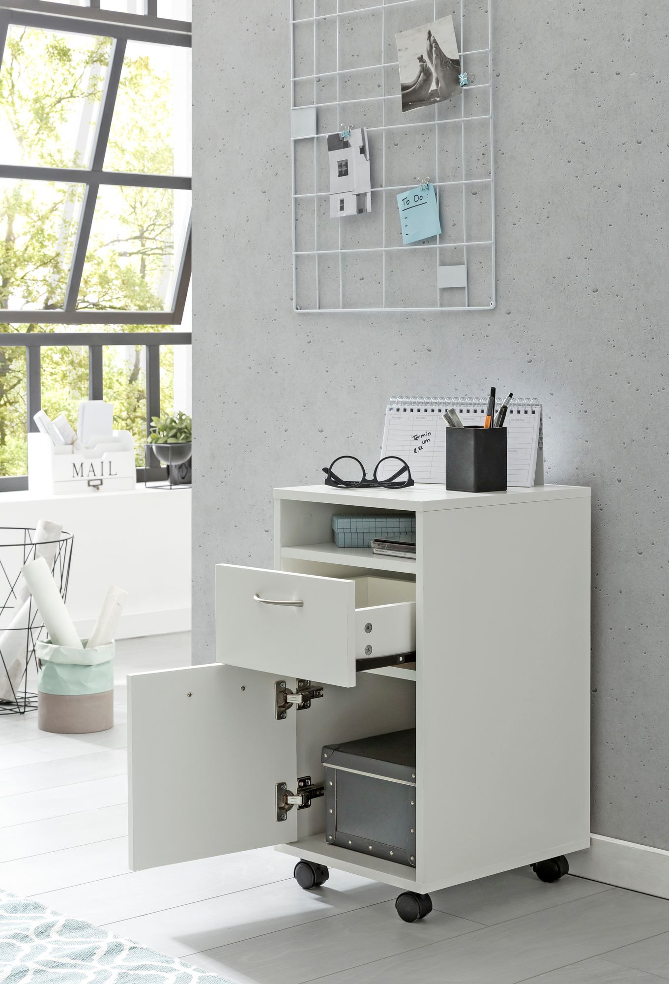 FineBuy Rollcontainer 33x63x38cm Schreibtischcontainer Rollen Bürocontainer Holz – Ansicht 2