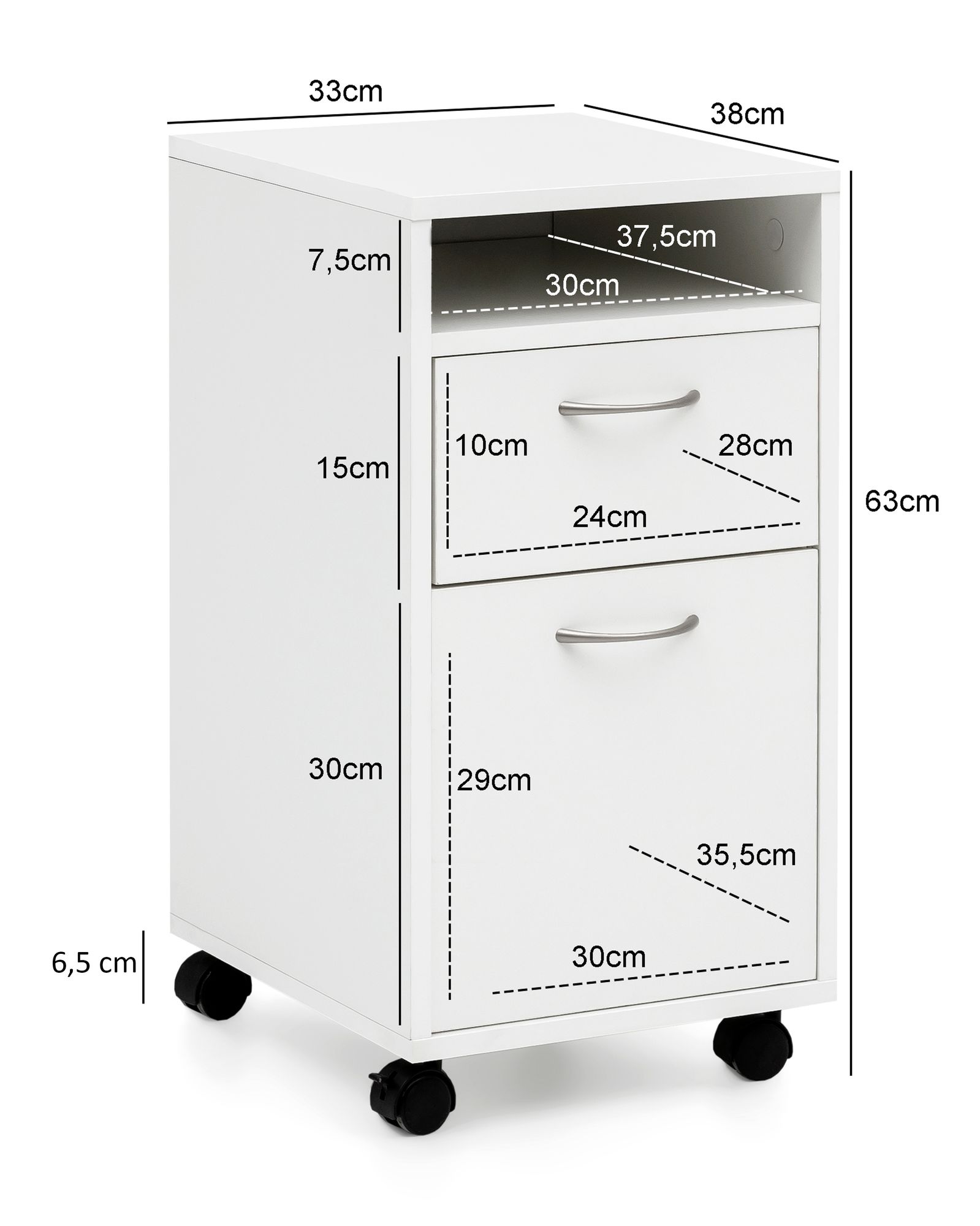 FineBuy Rollcontainer 33x63x38cm Schreibtischcontainer Rollen Bürocontainer Holz – Ansicht 3
