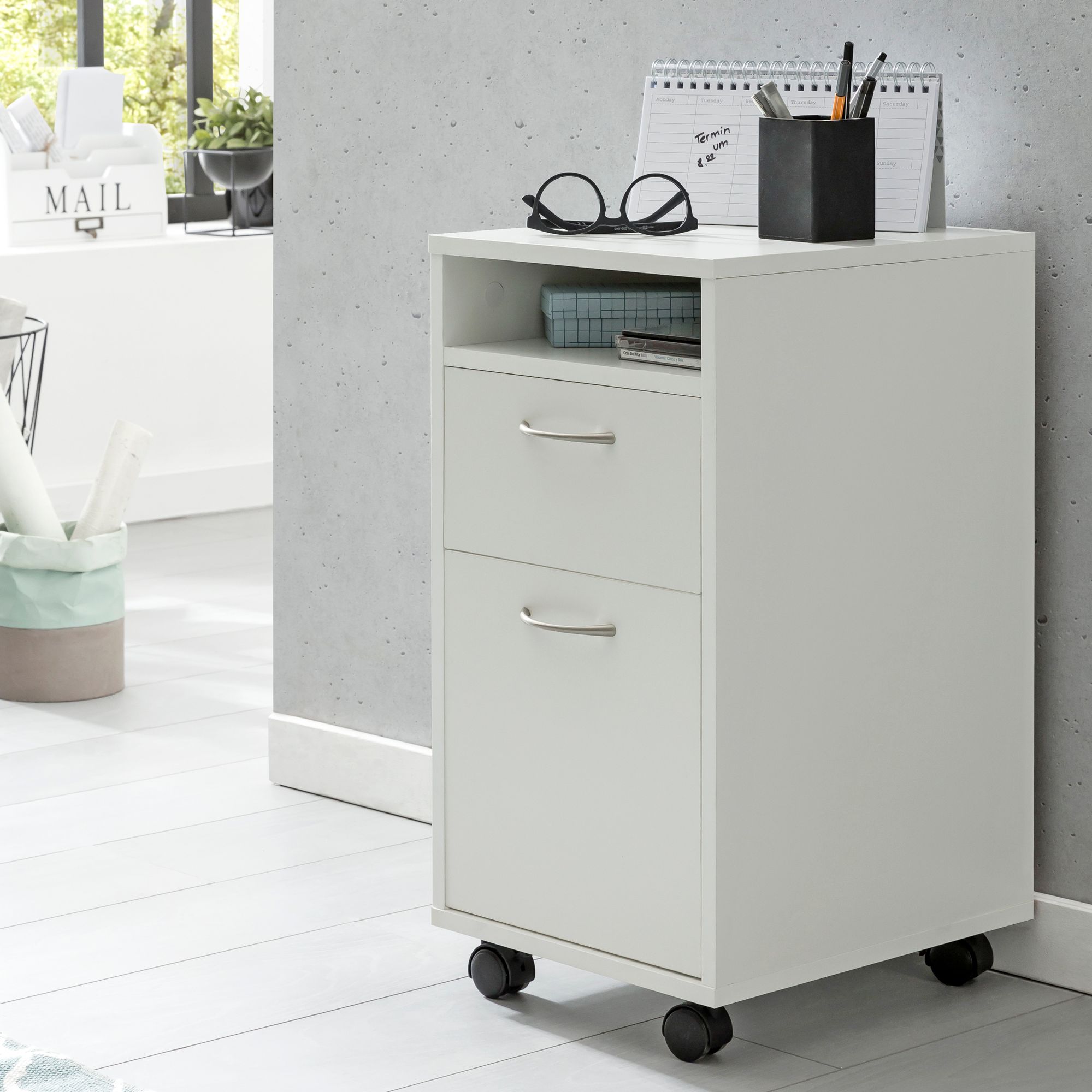 FineBuy Rollcontainer 33x63x38cm Schreibtischcontainer Rollen Bürocontainer Holz – Ansicht 1