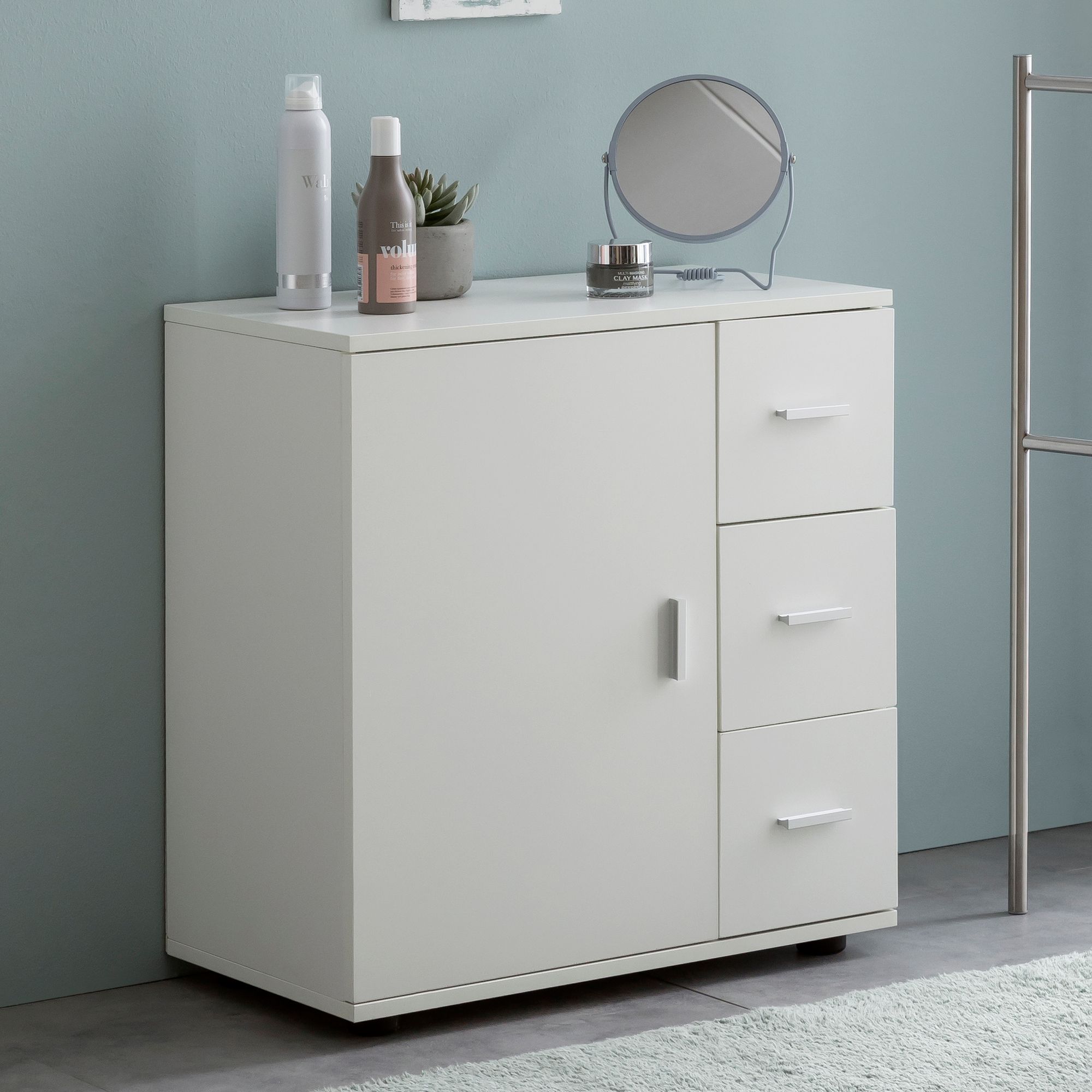 FineBuy Badschrank Midischrank Weiß Badezimmerschrank Matt Kommode – Ansicht 1