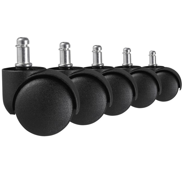 FineBuy 5er Set gebremste Weichboden-Rollen für Bürostuhl 11 mm Stift / Durchmesser 50 mm, Premium Teppichrollen in Schwarz, Dreh-stuhlrollen für weiche Böden 4250950292079
