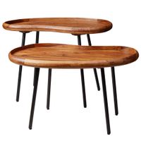 Couchtisch 2-teilig Massivholz Satztische Wohnzimmertisch Nierentisch Holz-Tisch – Ansicht 8