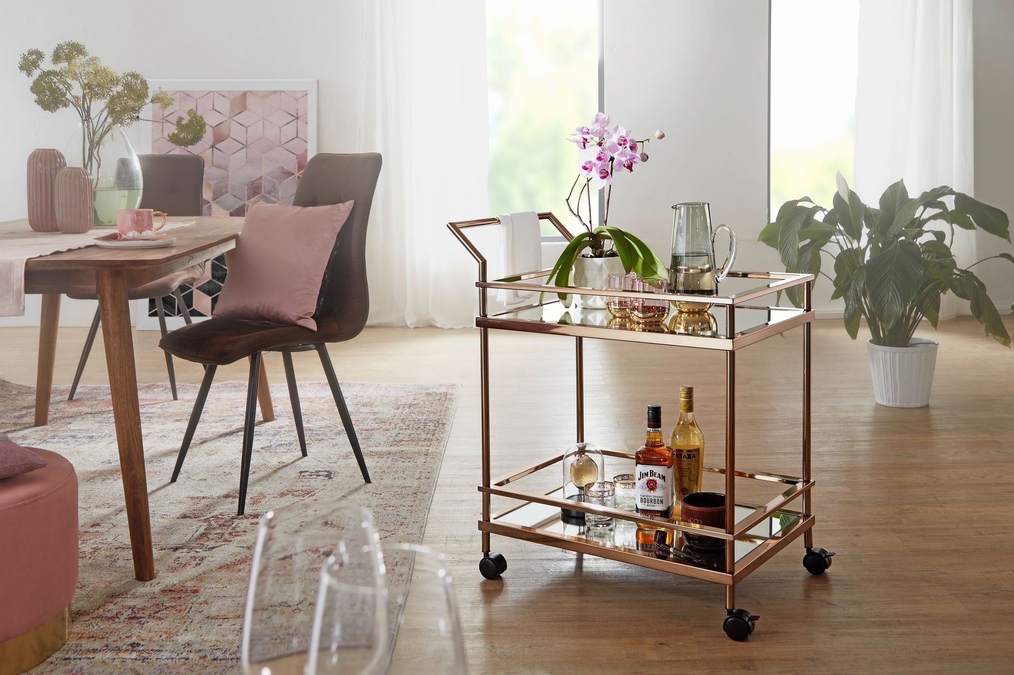 FineBuy Servierwagen Gold Beistelltisch Rollen Küchen- Speisewagen Glas Teewagen – Ansicht 2