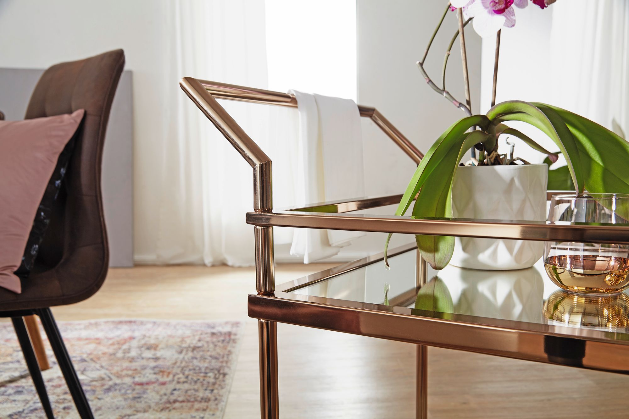FineBuy Servierwagen Gold Beistelltisch Rollen Küchen- Speisewagen Glas Teewagen – Ansicht 4