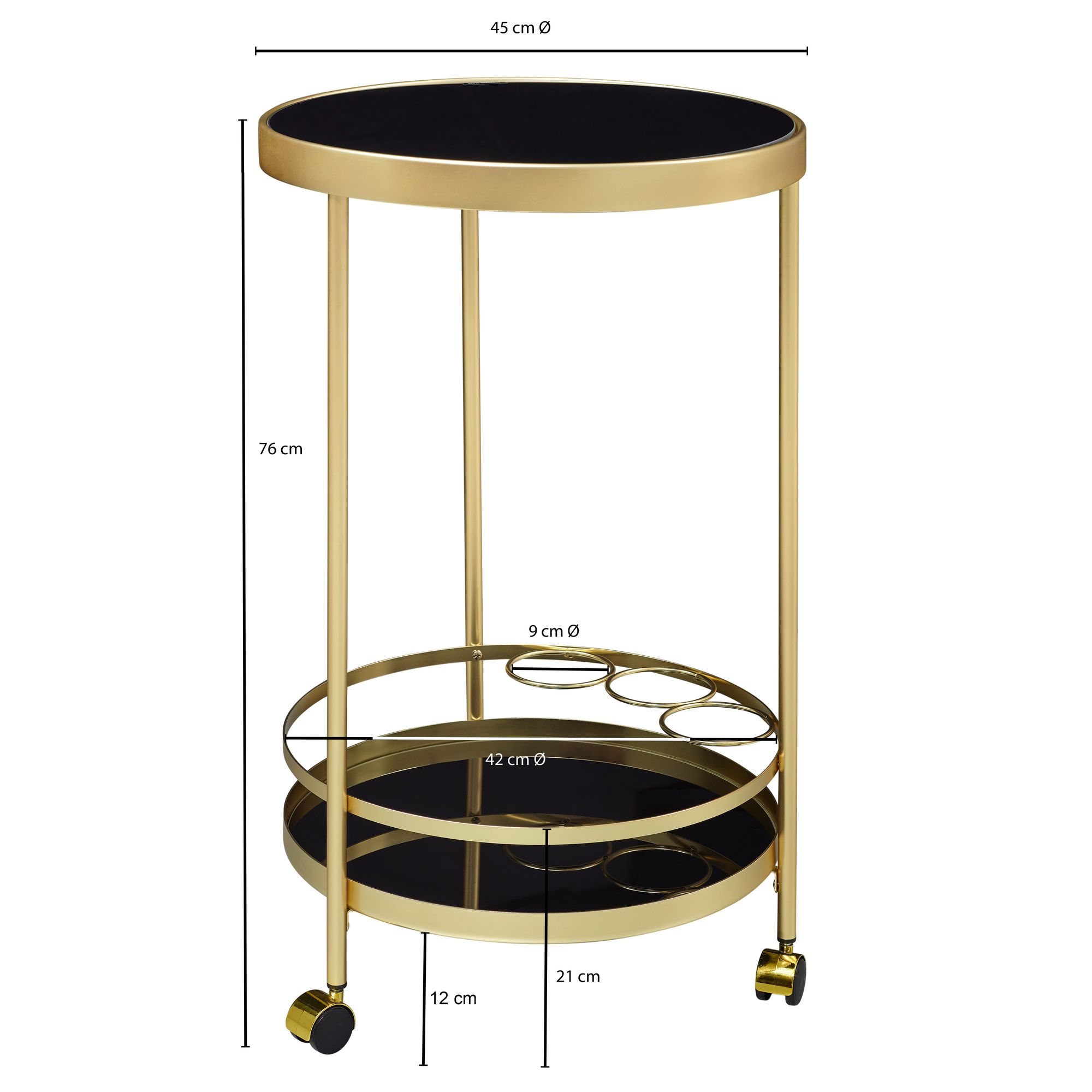 FineBuy Servierwagen Gold Beistelltisch auf Rollen Glas Speisewagen Rund Ø 45 cm – Ansicht 2