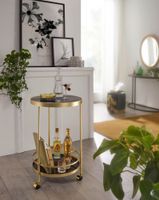 FineBuy Servierwagen Gold Beistelltisch auf Rollen Glas Speisewagen Rund Ø 45 cm – Ansicht 3