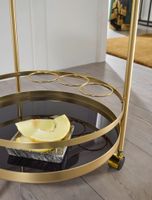 FineBuy Servierwagen Gold Beistelltisch auf Rollen Glas Speisewagen Rund Ø 45 cm – Ansicht 5