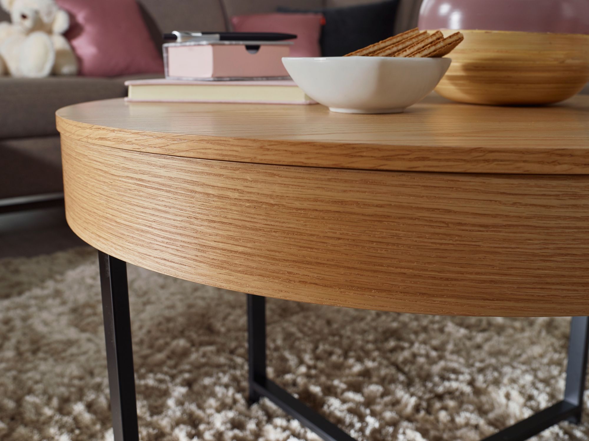 Couchtisch Rund Ø70cm Stauraum Skandinavisches Design Eiche Wohnzimmertisch Holz – Ansicht 5