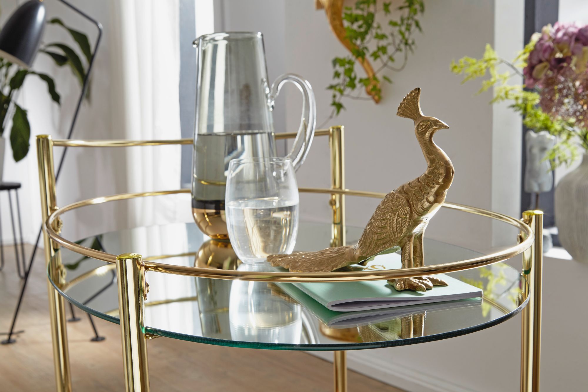 FineBuy Servierwagen Gold Beistelltisch auf Rollen Glas Speisewagen Teewagen – Ansicht 4